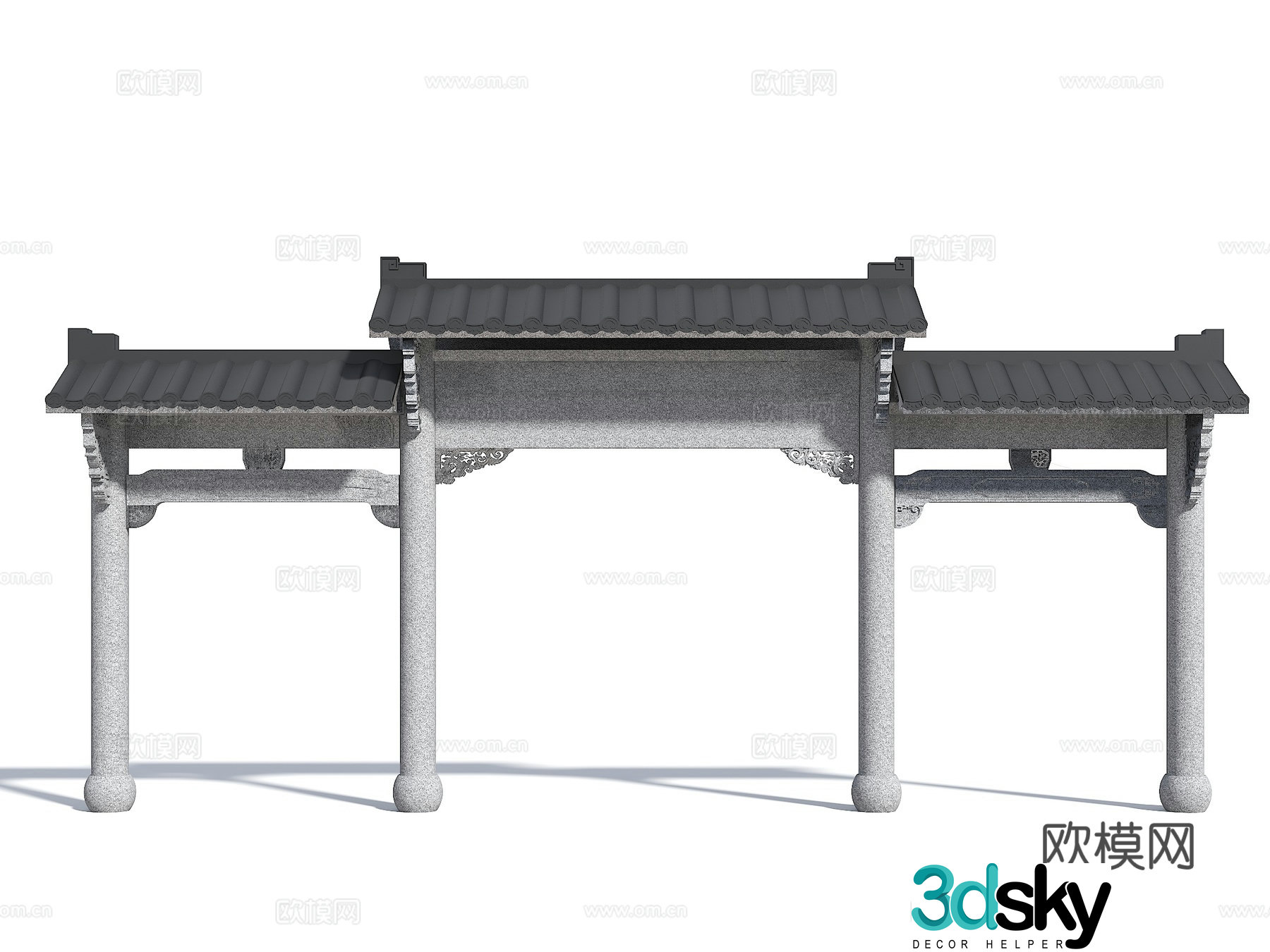Chinese style archway wood carving archway ancient gate tower 3D model