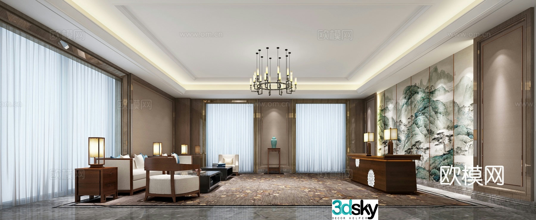 New Chinese-style hotel reception room 3D model