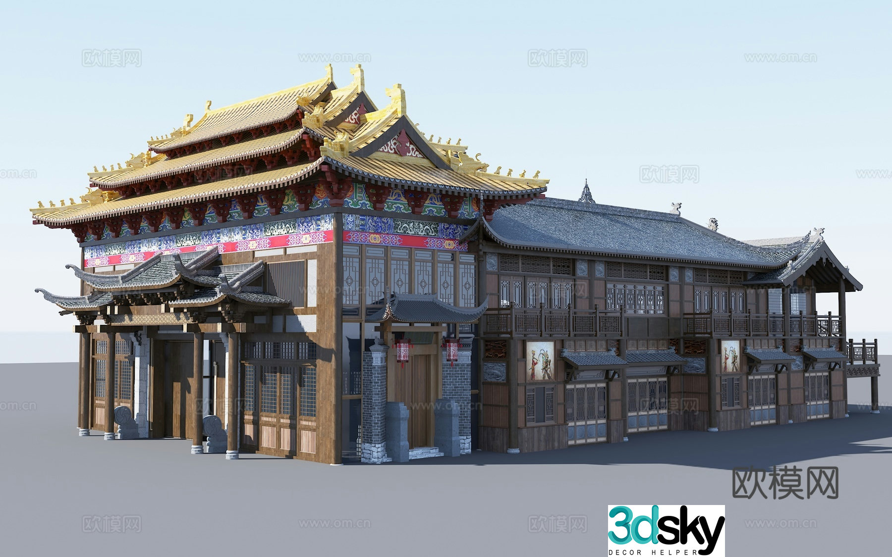 Chinese-style ancient building theater inn ancient building store 3D model