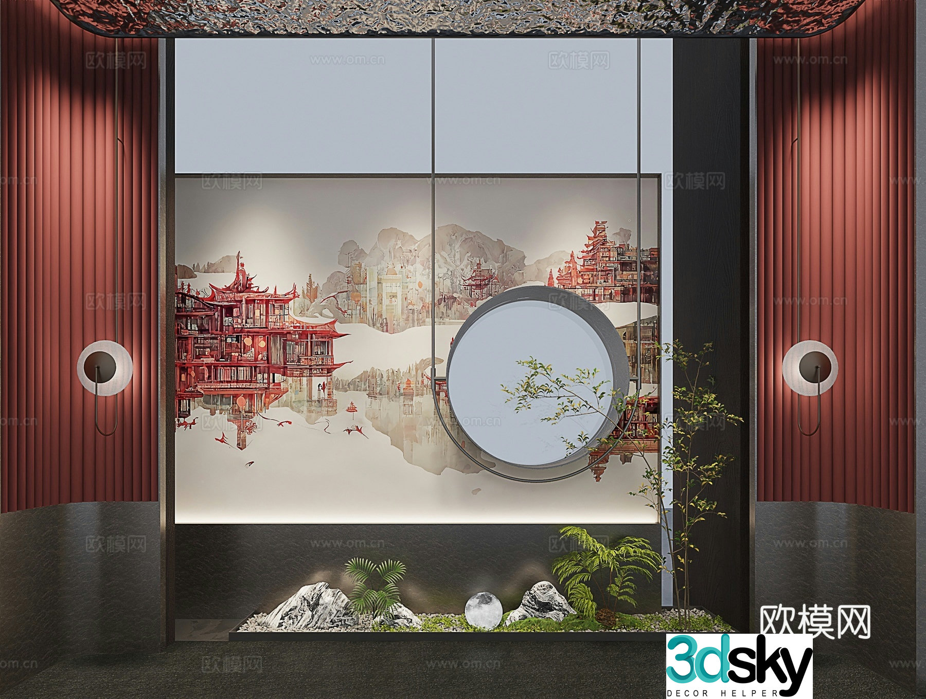 New Chinese style landscape background wall 3D model