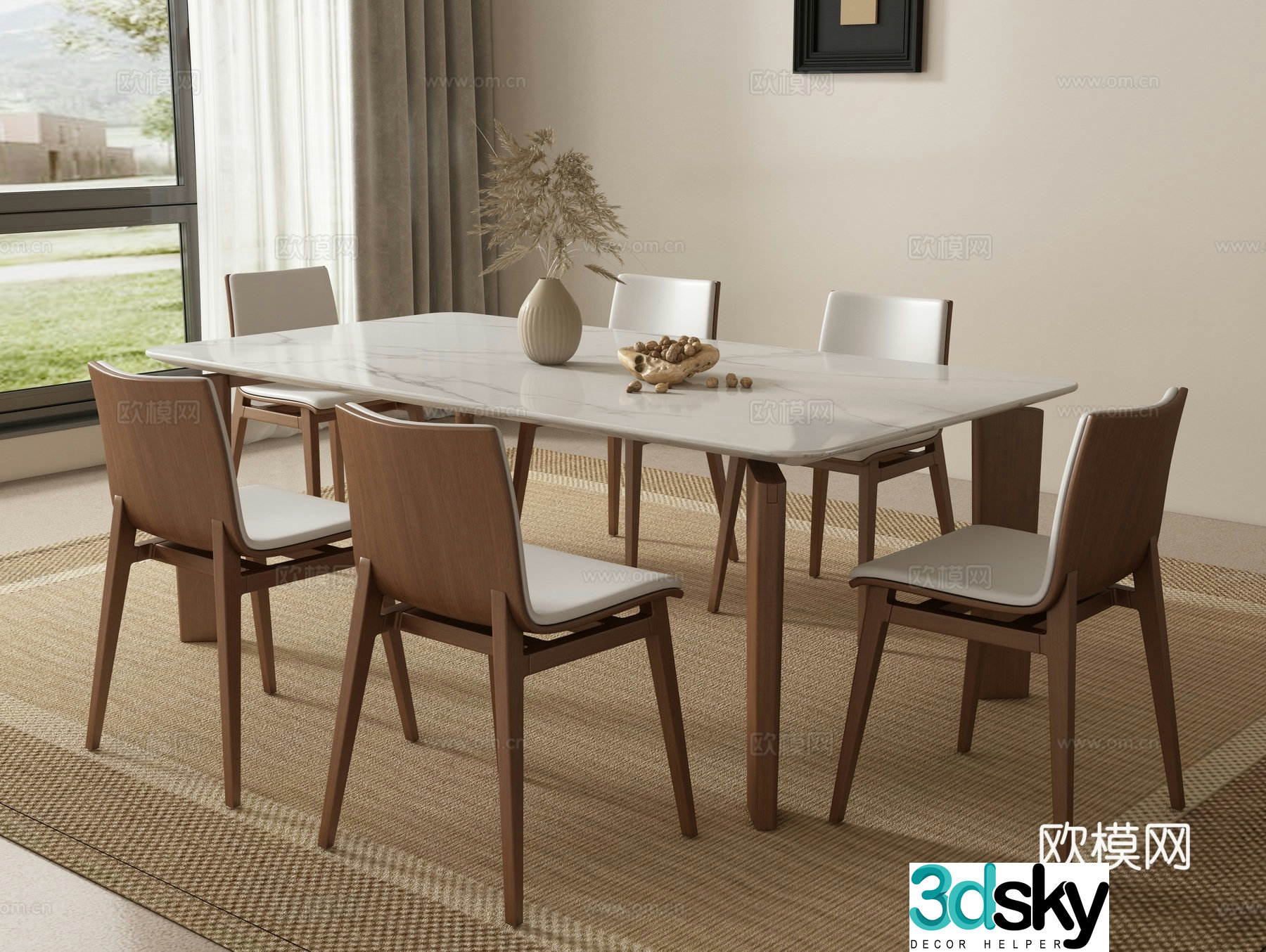 Medieval style dining table and chairs marble dining table 3d model
