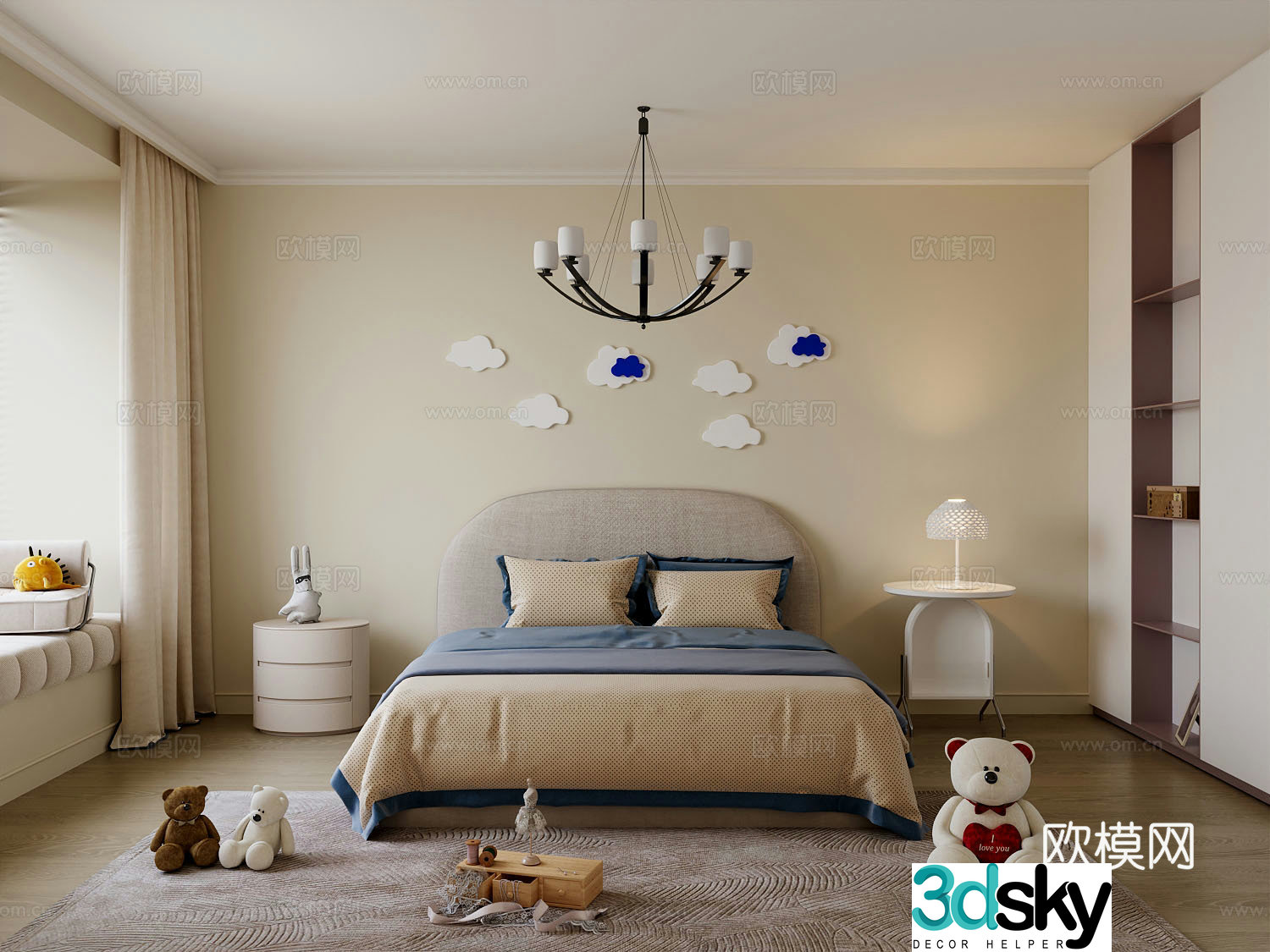 Modern children’s room boy hair 3d model