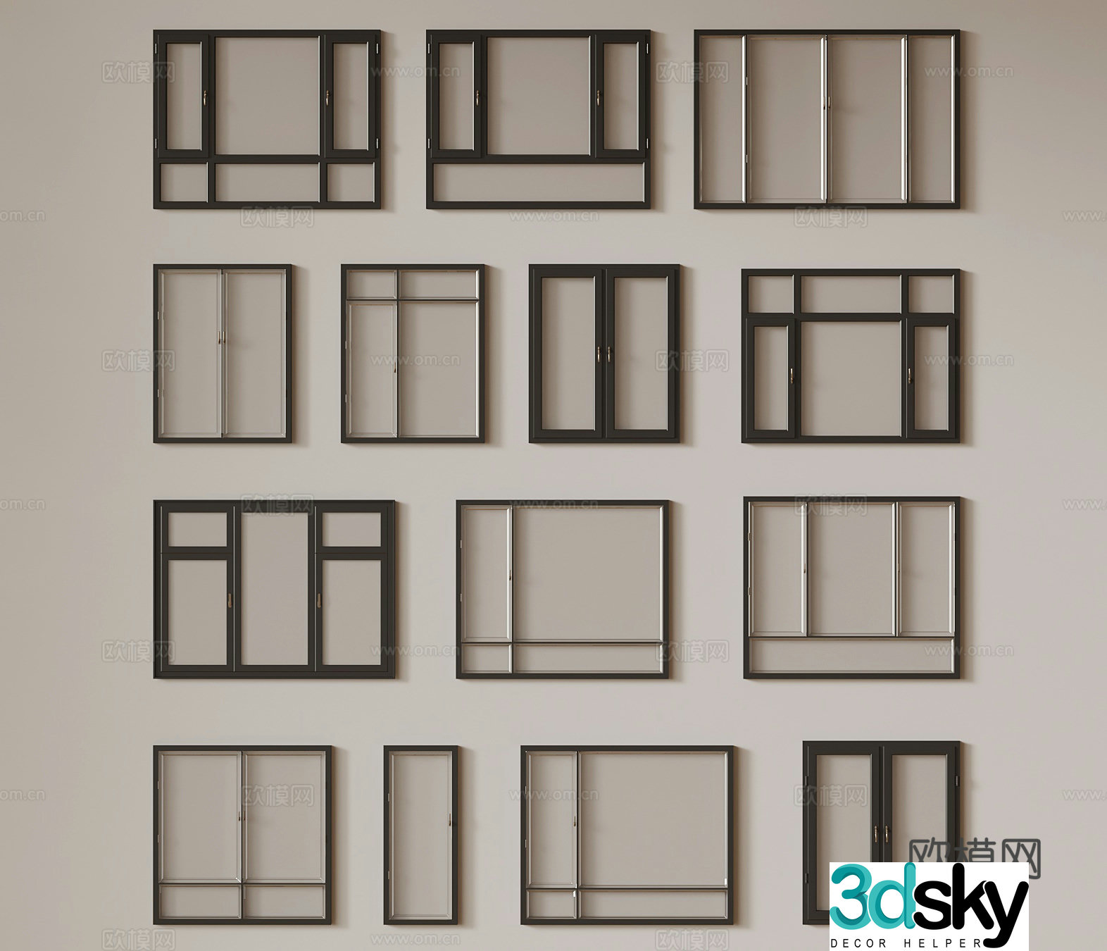 modern double window side opening window window 3d model