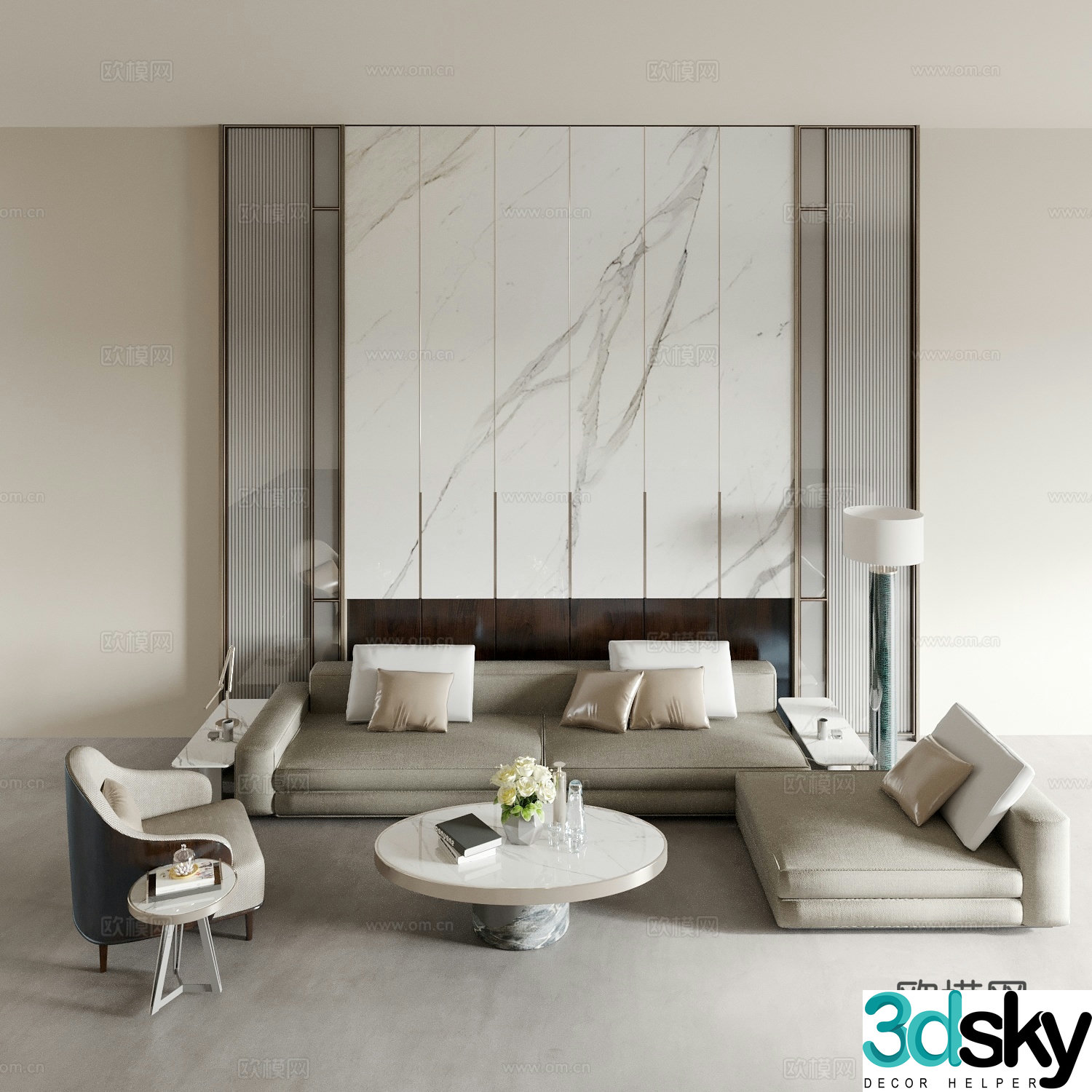 Modern modular sofa double sofa coffee table 3D model