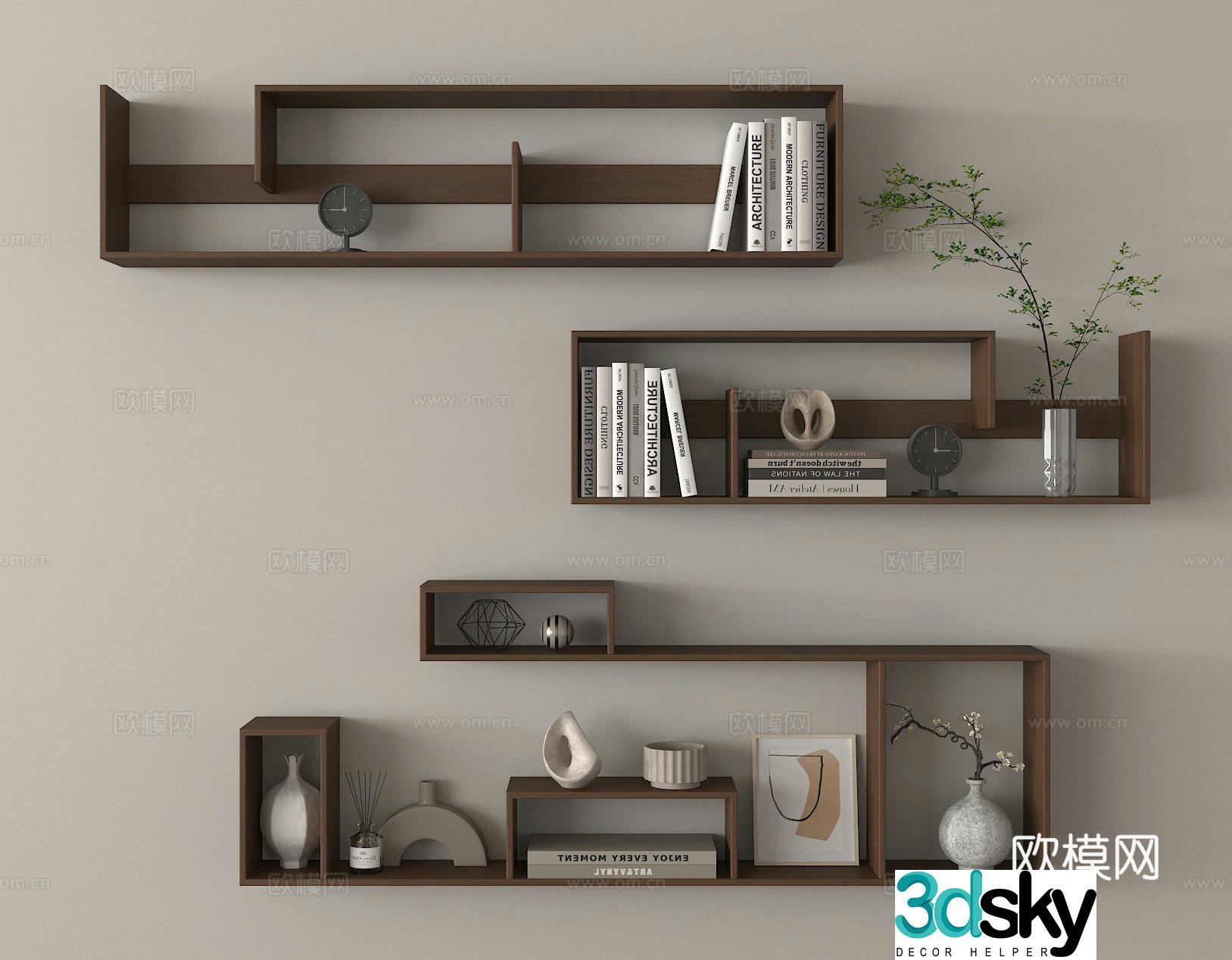 Modern wall cabinet wall hanging bookshelf storage rack 3d model