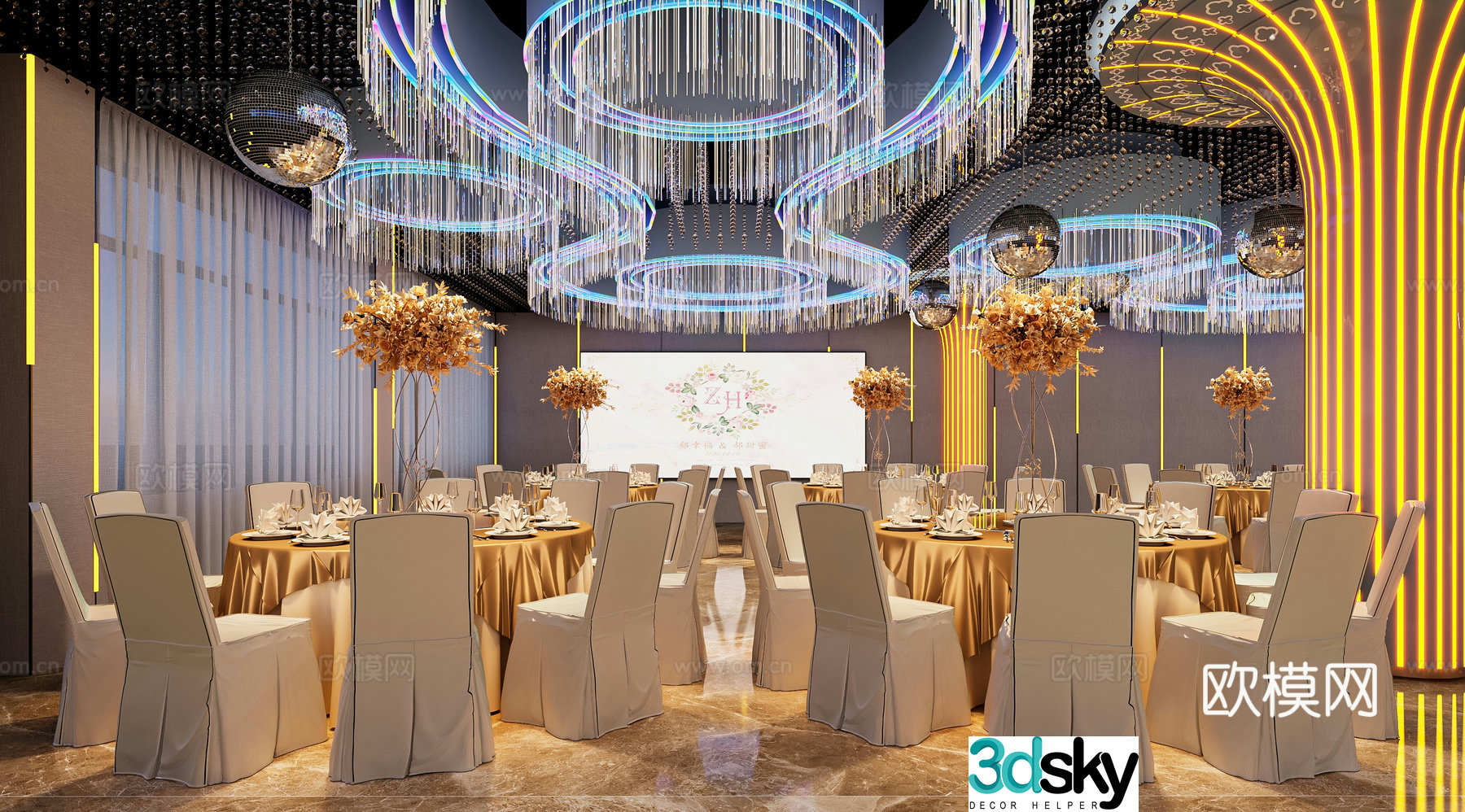 Modern hotel banquet hall 3d model
