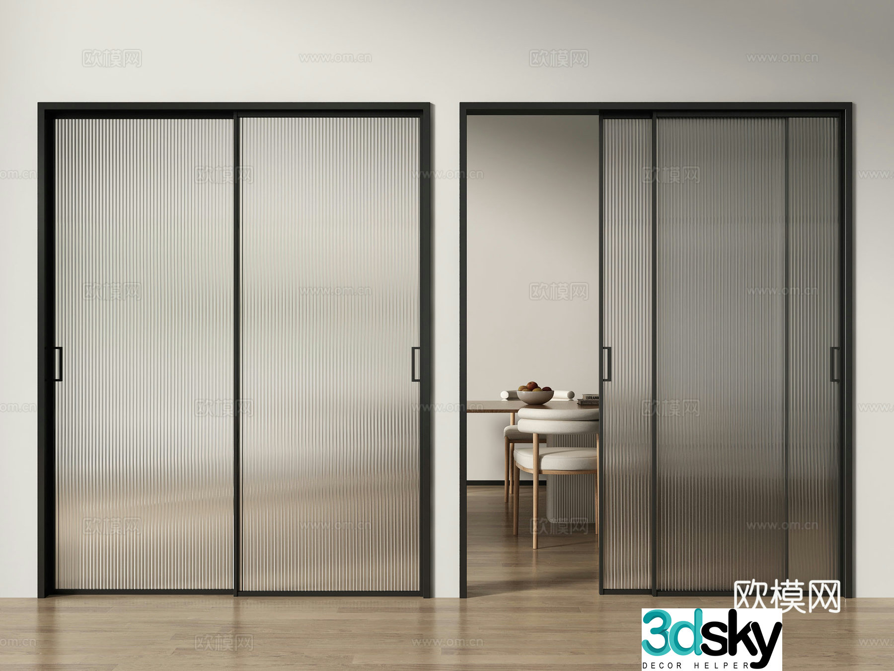 Modern Changhong glass door sliding door 3d model