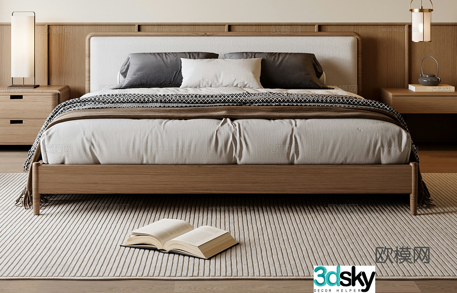 New Chinese style double bed 3d model