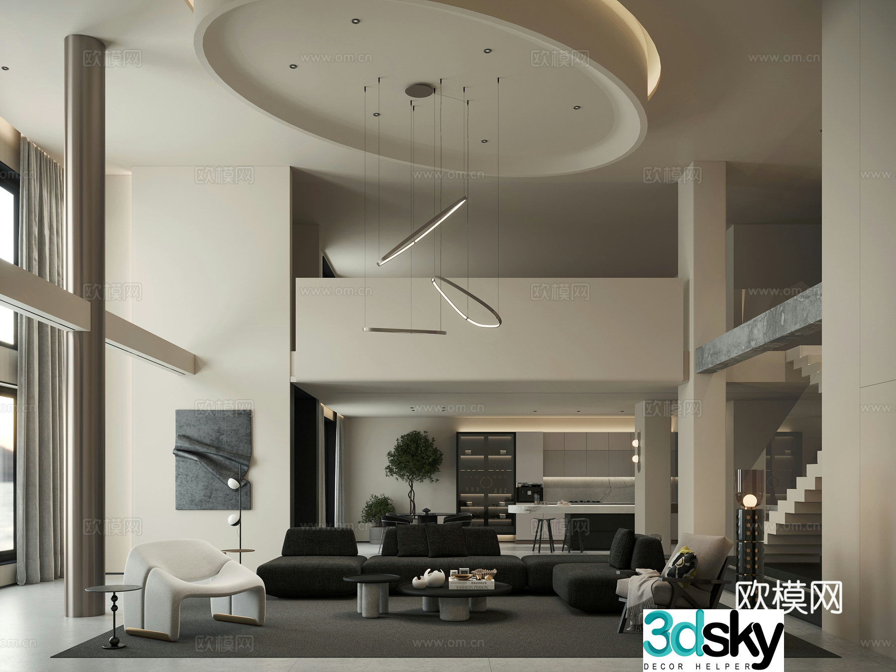 Villa living room villa hollow 3d model