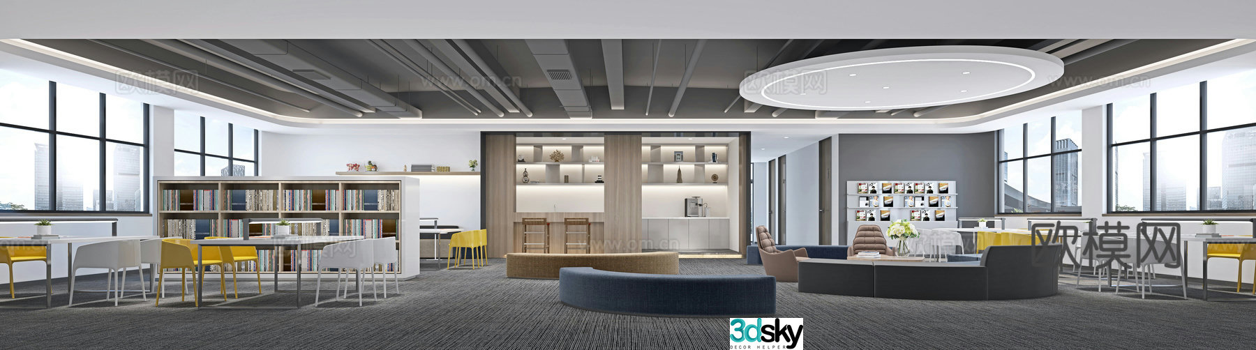 Modern library reading room book bar 3d model