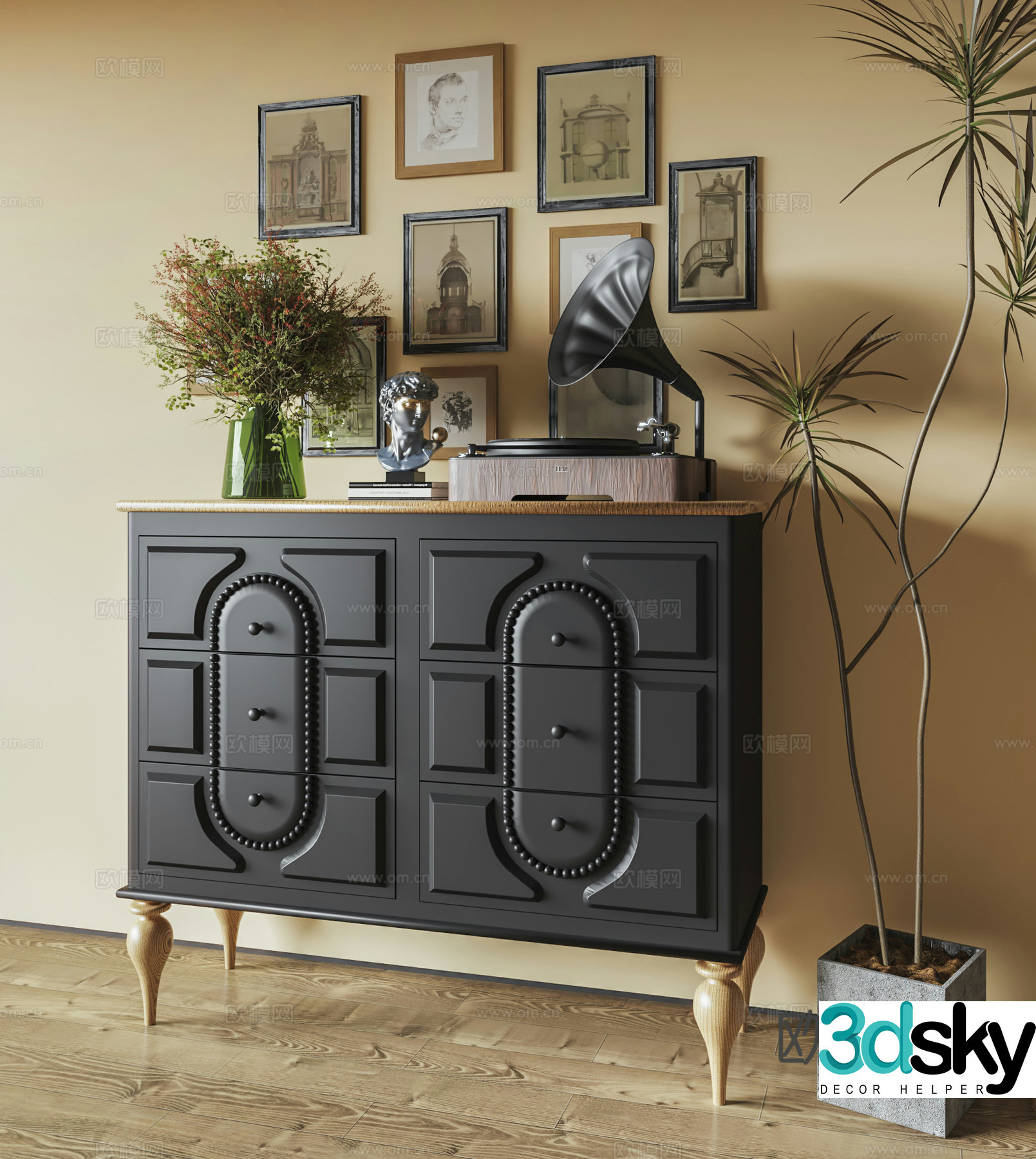 Medieval style chest of drawers 3D model