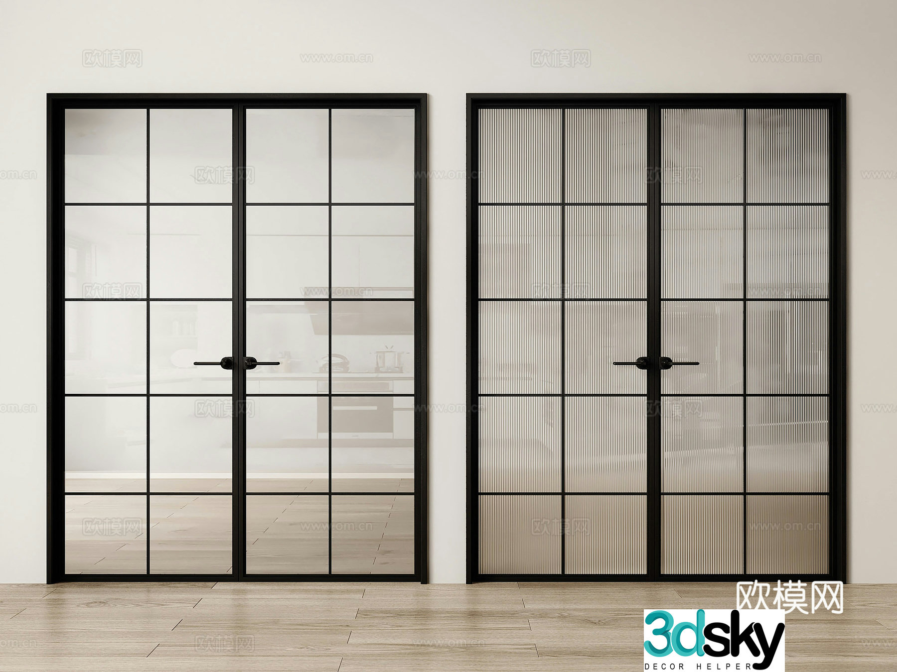 French glass door double door grille door 3d model