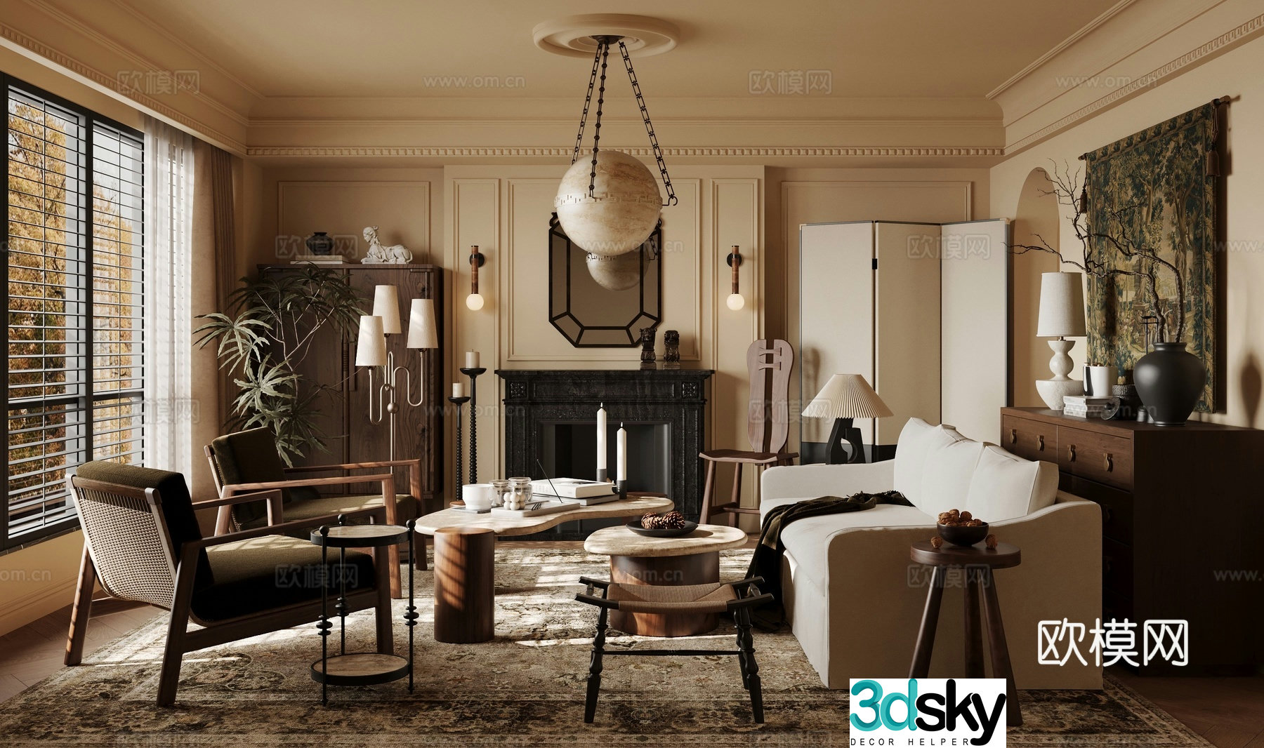 American living room 3d model