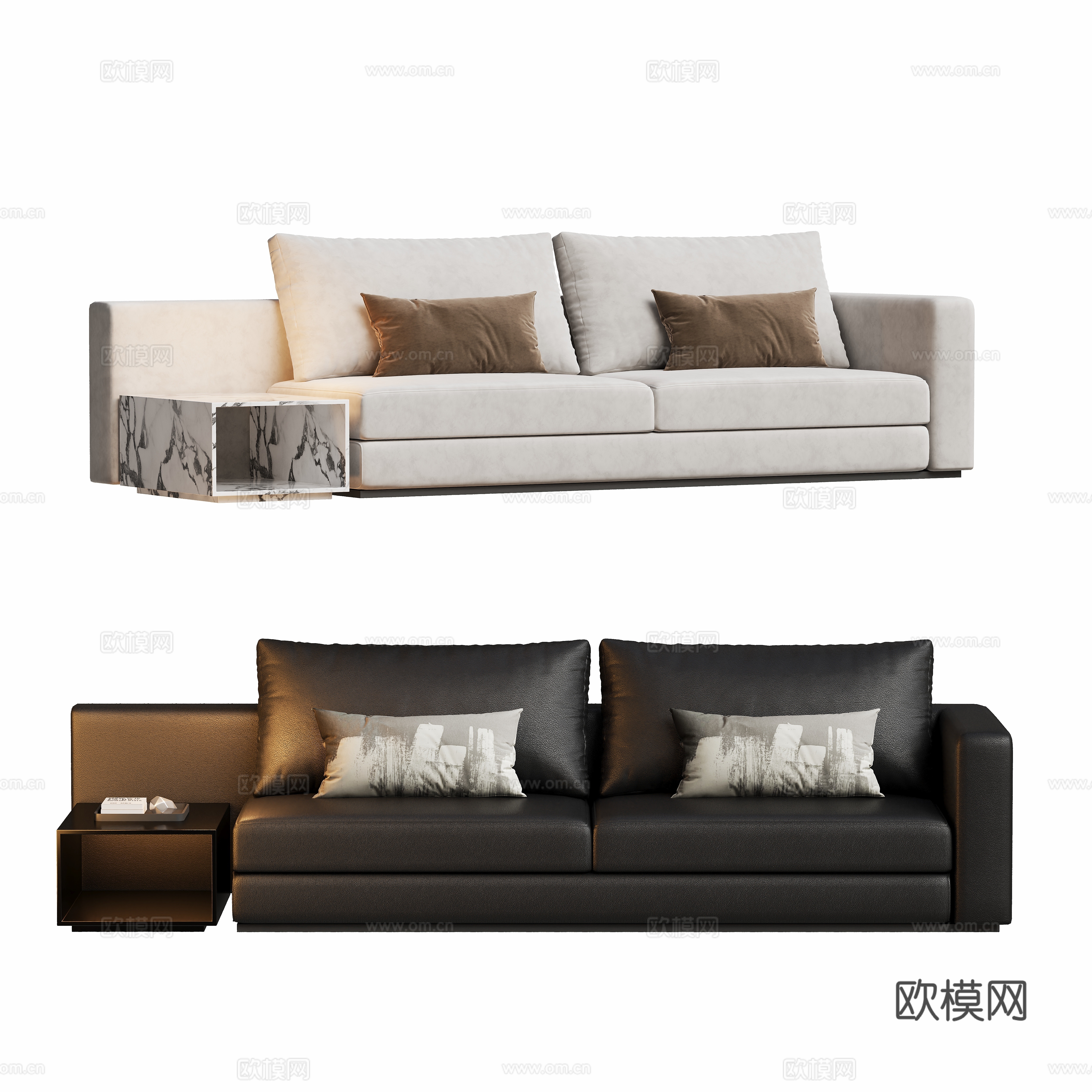 Modern double sofa straight sofa 3d model