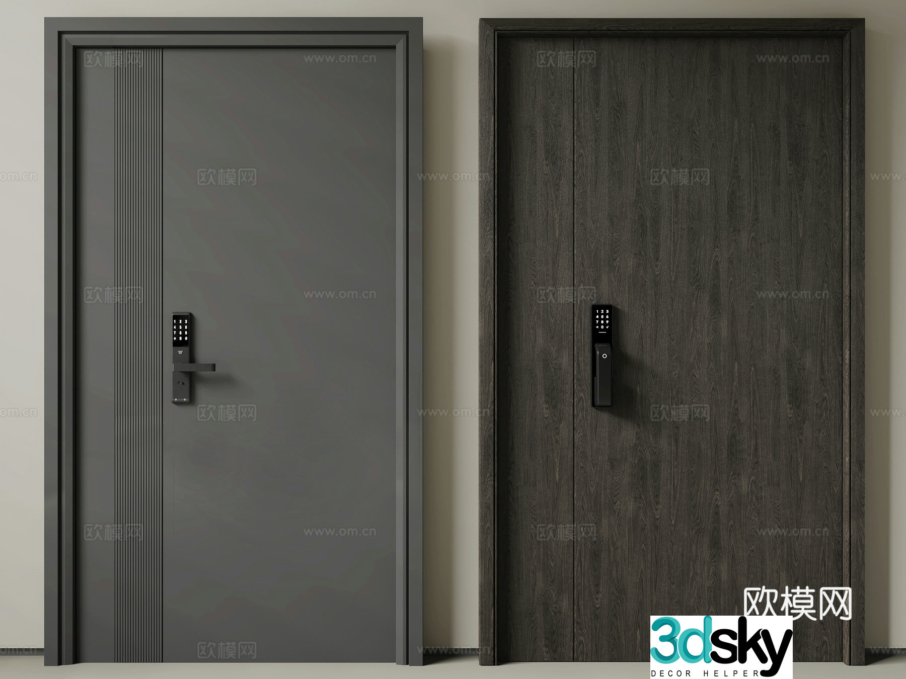 Modern solid wood entry door security door 3d model