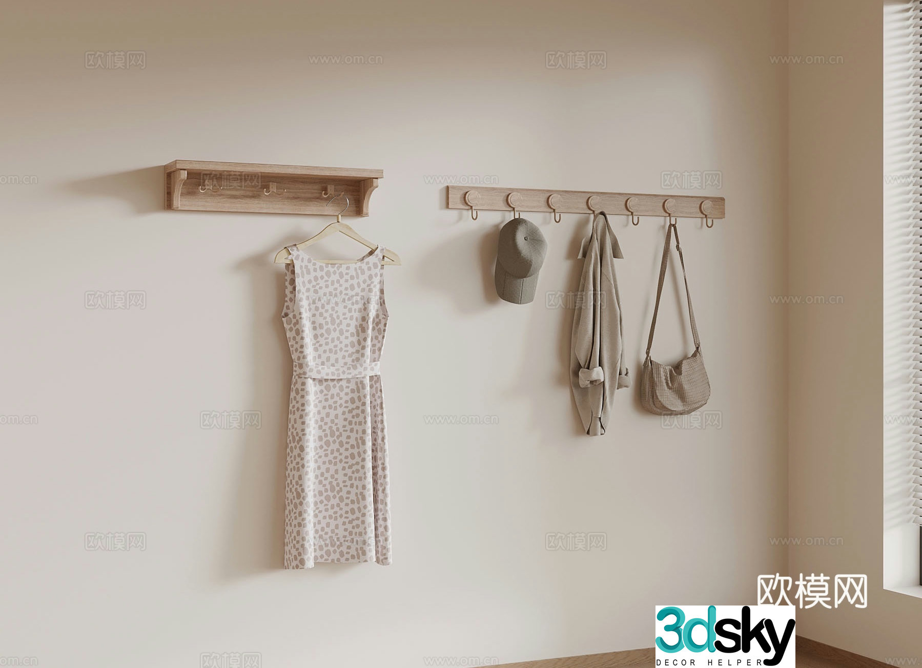 Modern wooden coat hook 3d model