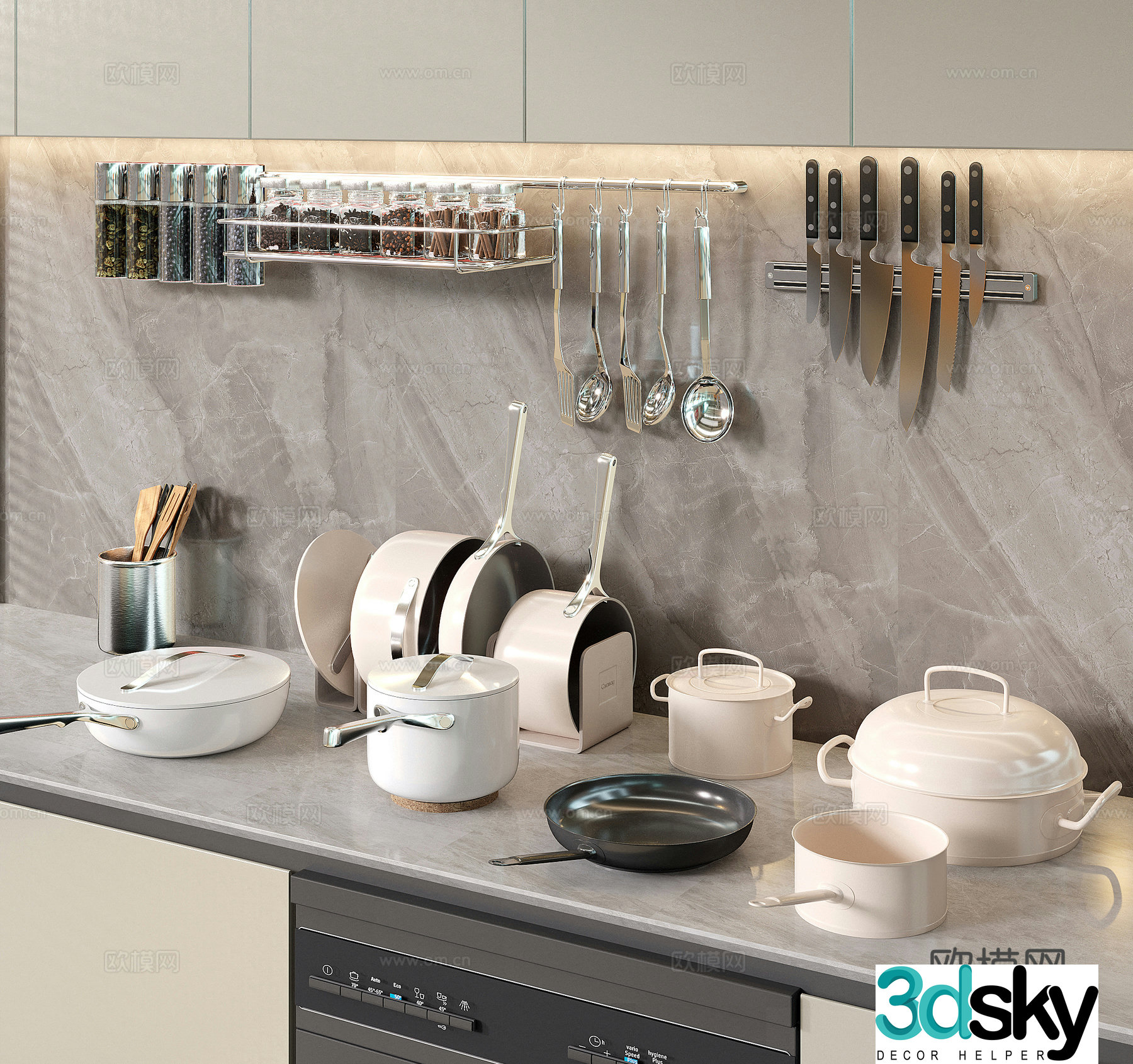 Pots pans kitchen supplies 3d model