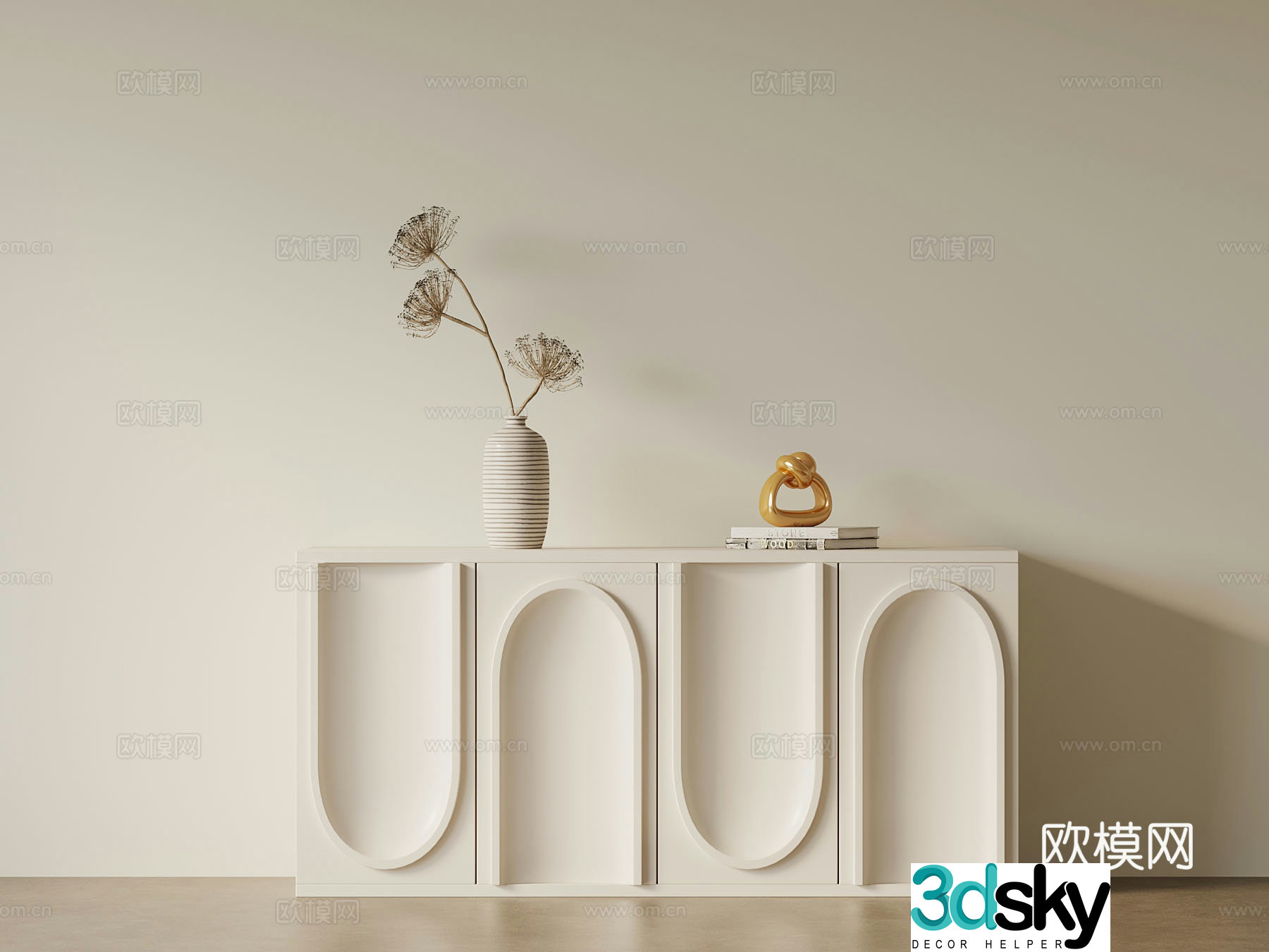 Cream style entrance cabinet side cabinet 3D model