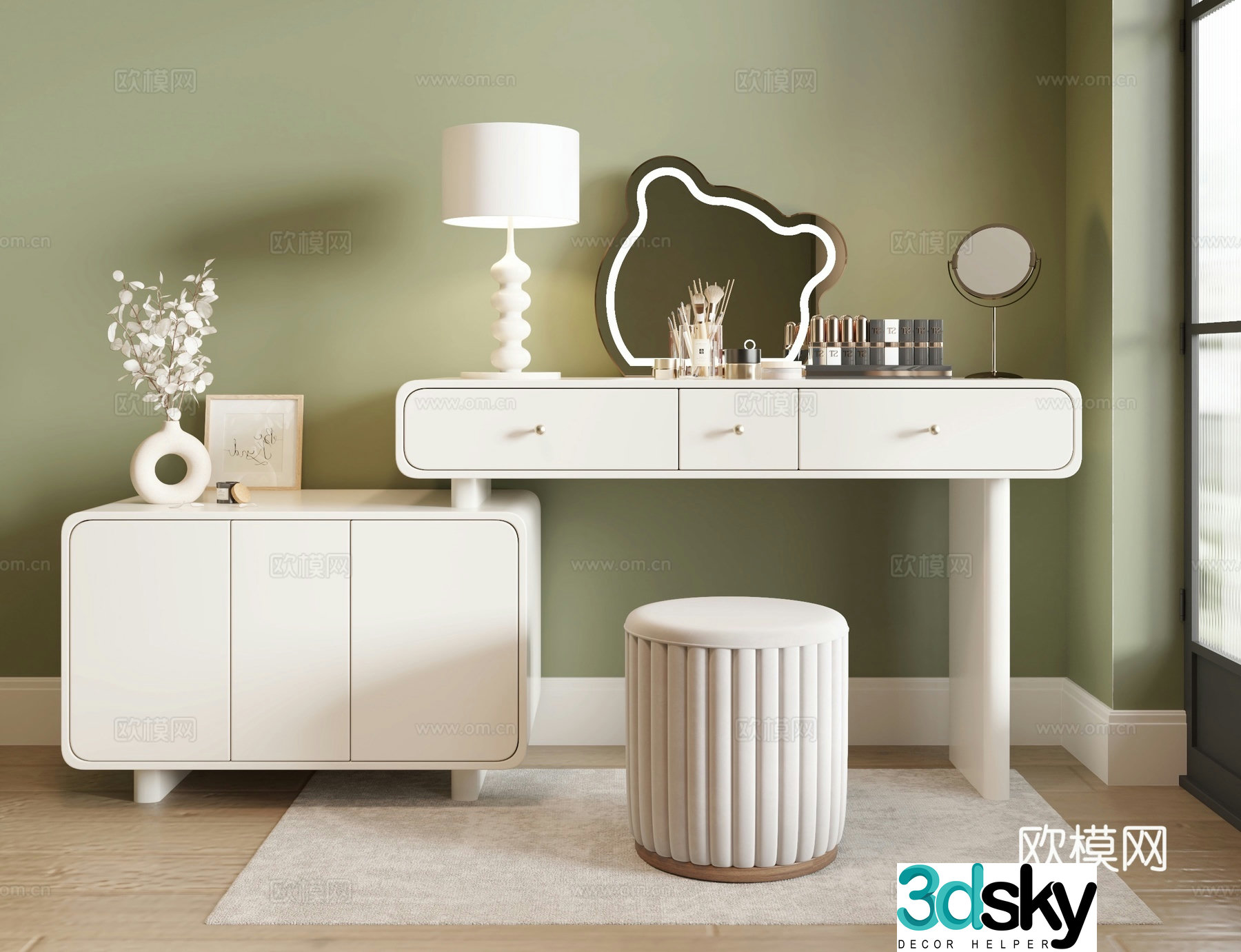 Cream style dressing table dressing table 3d model
