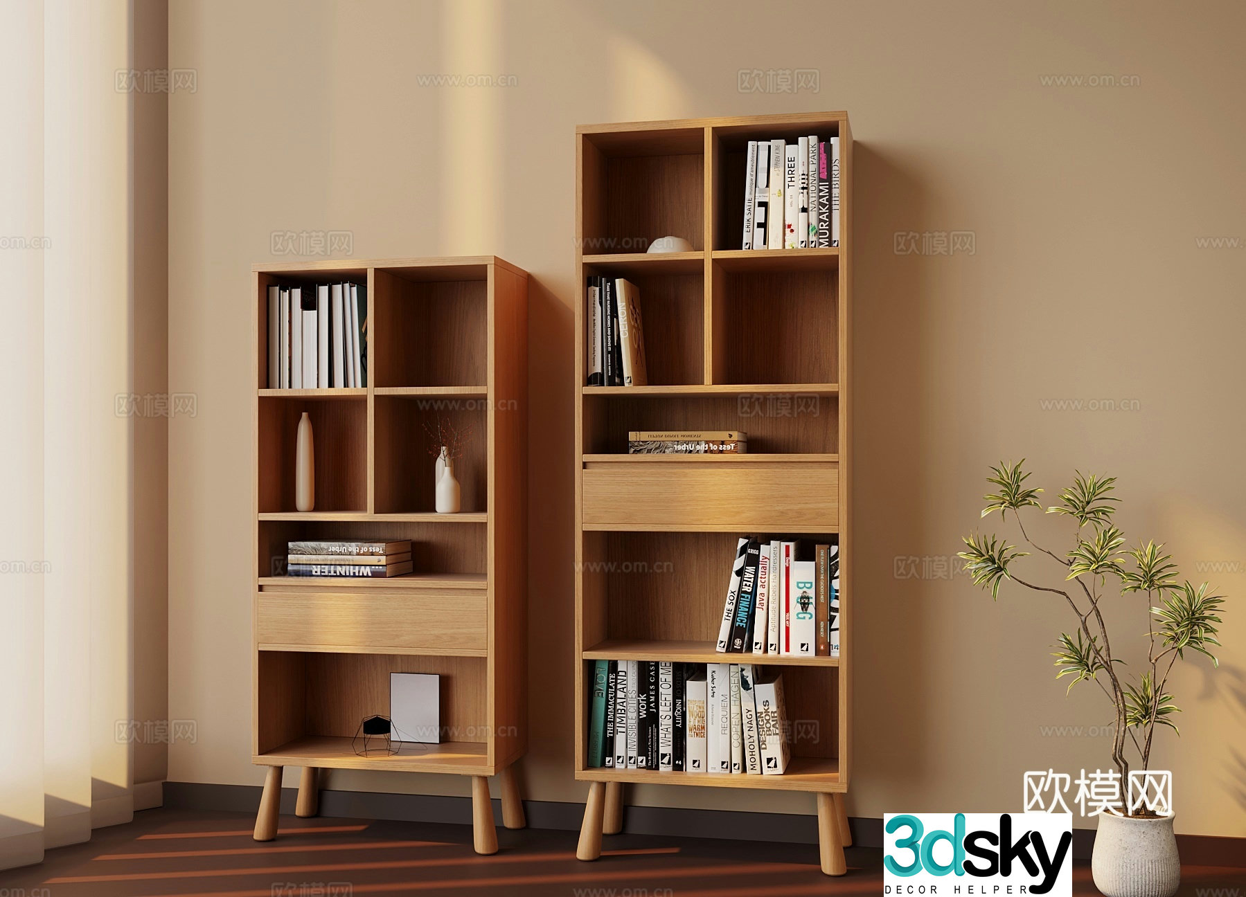 Nordic bookcase bookshelf 3d model