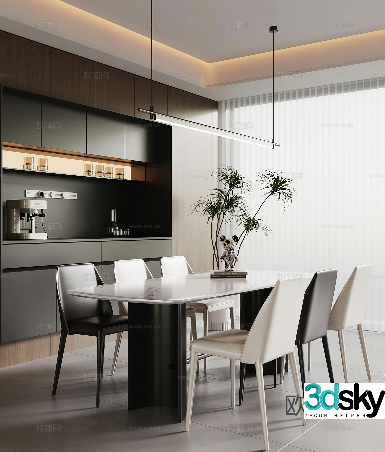 Italian dining table and chairs marble dining table 3d model