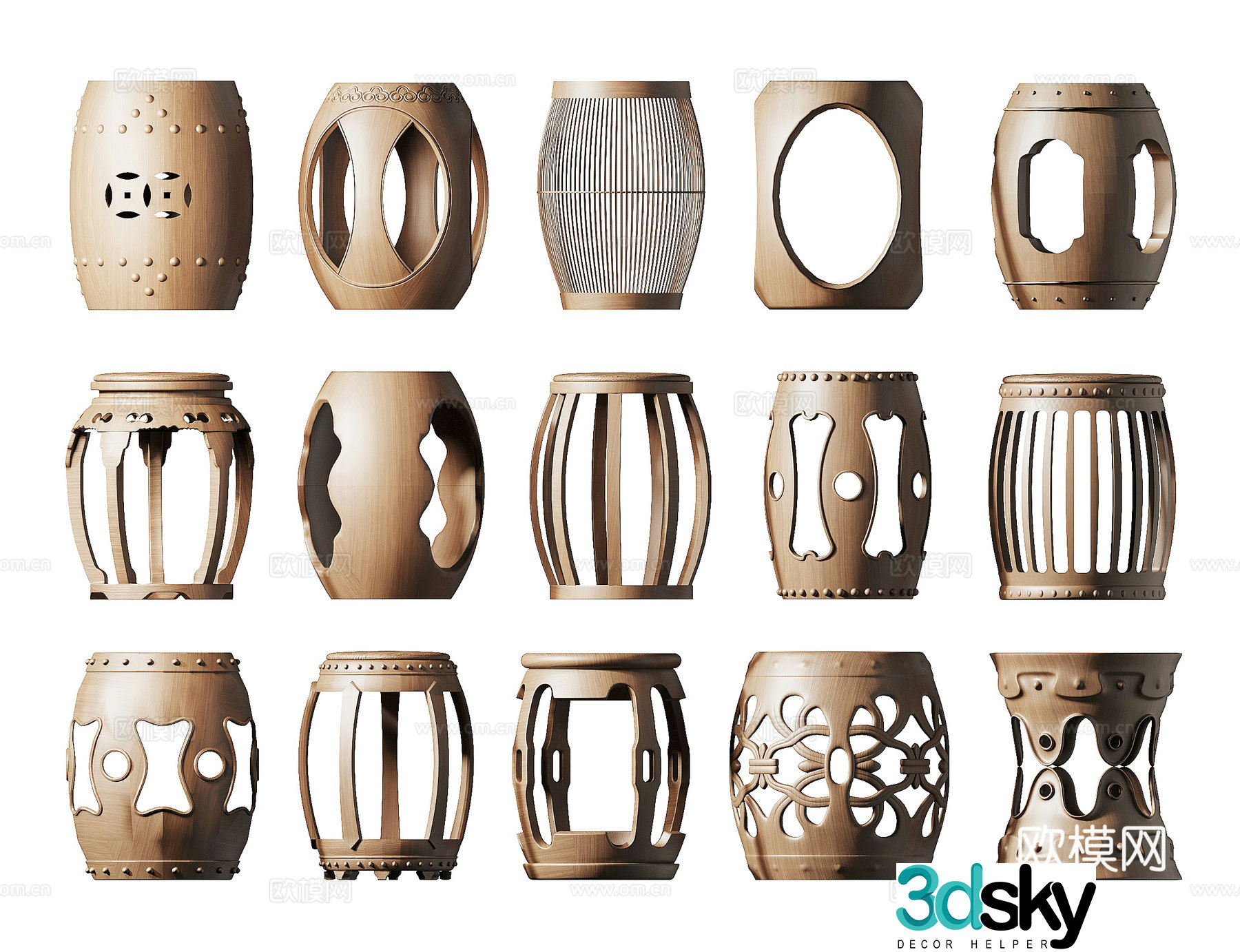 New Chinese style stool drum stool round stool 3d model