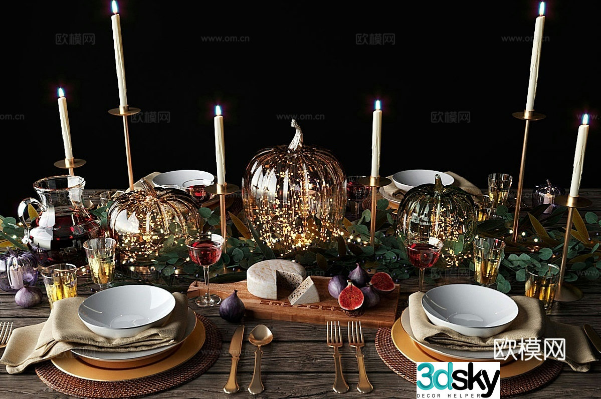 Table decorations tableware candles 3d model