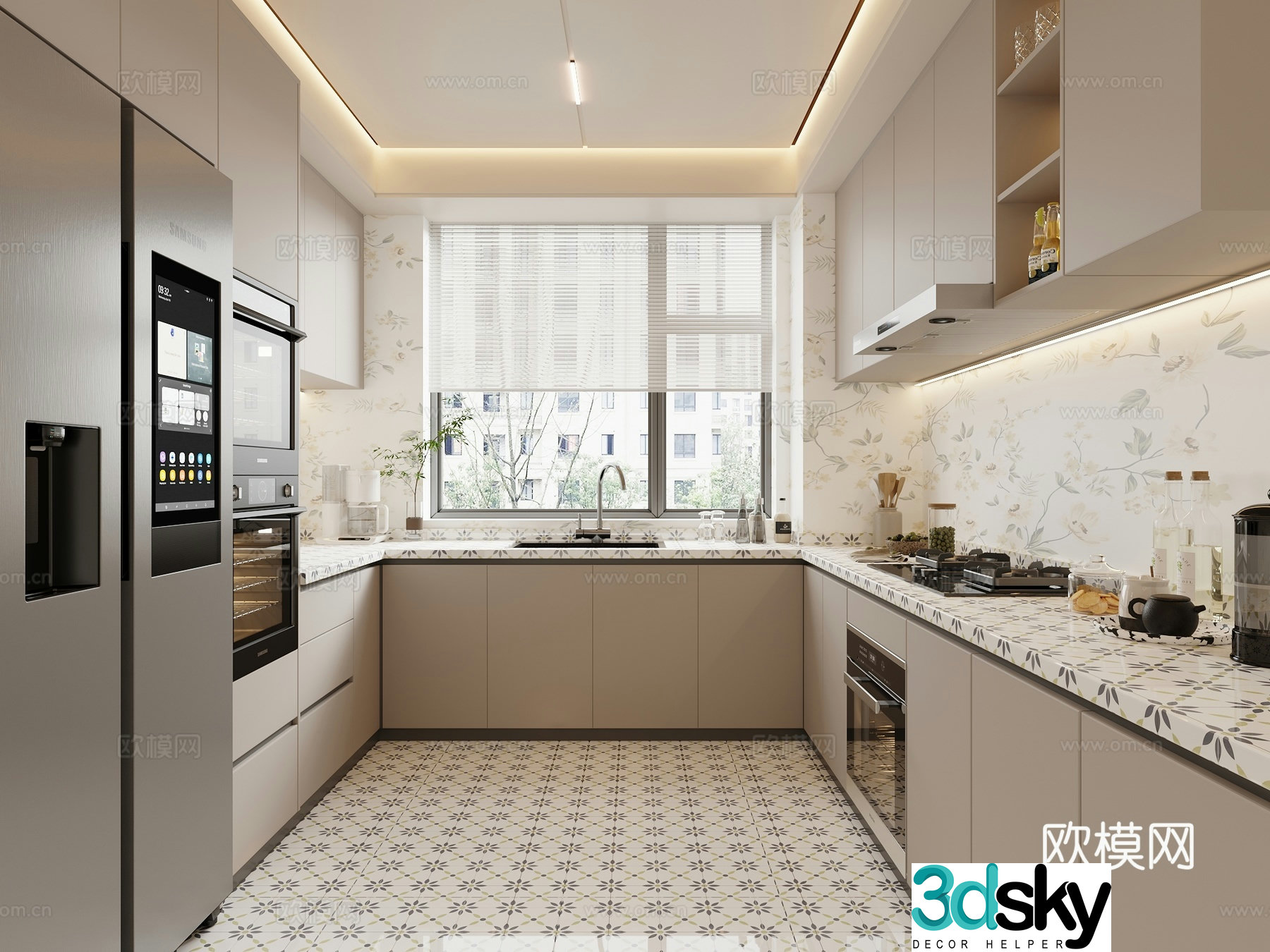 Cream style kitchen cabinet 3d model