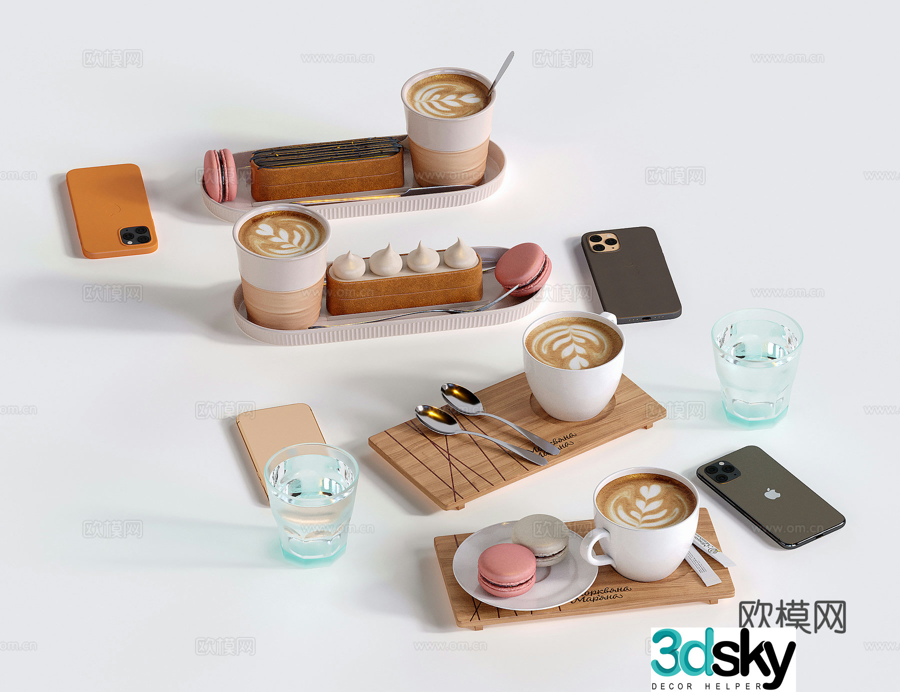 drinks coffee dessert mobile phone food 3d model