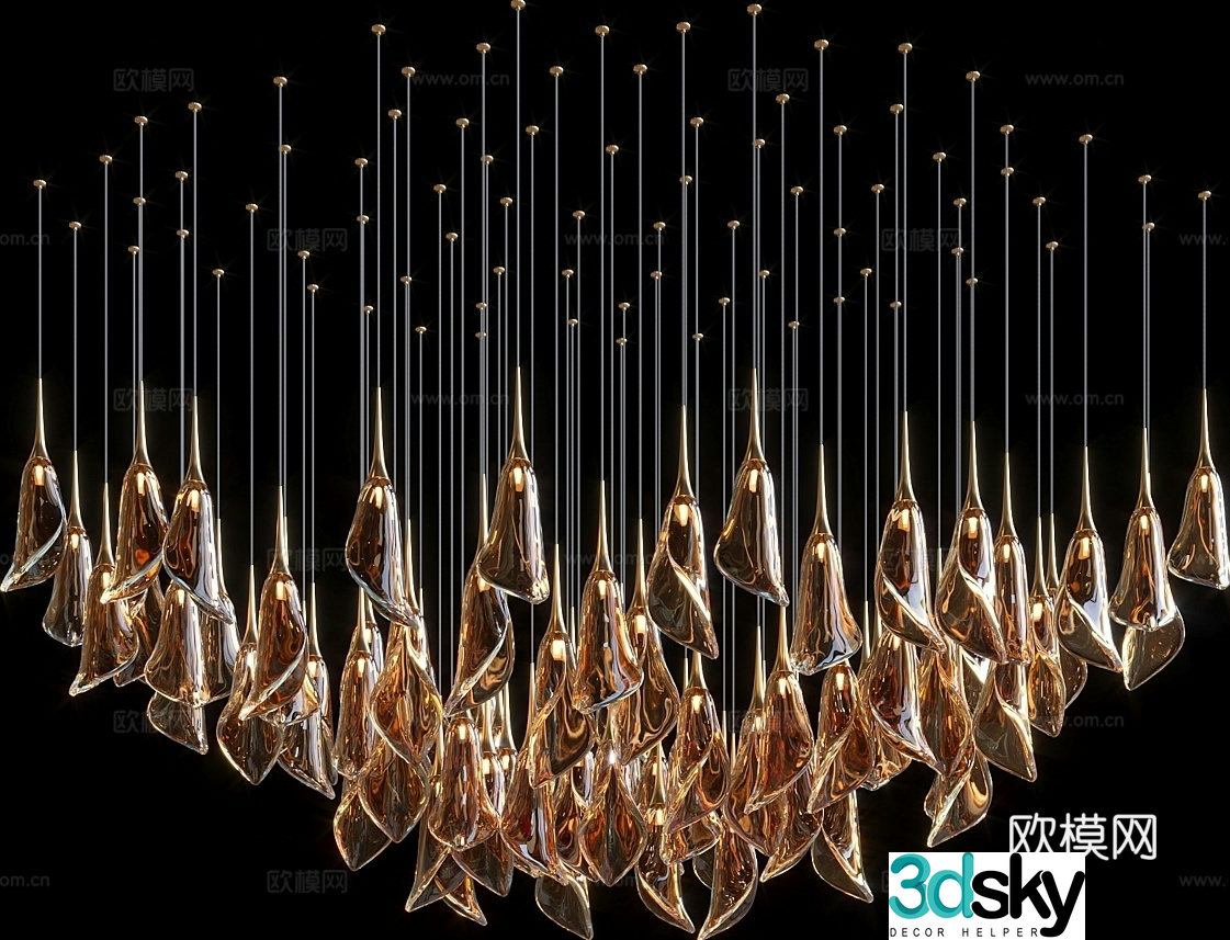 New Chinese style decorative lamp petal chandelier 3d model