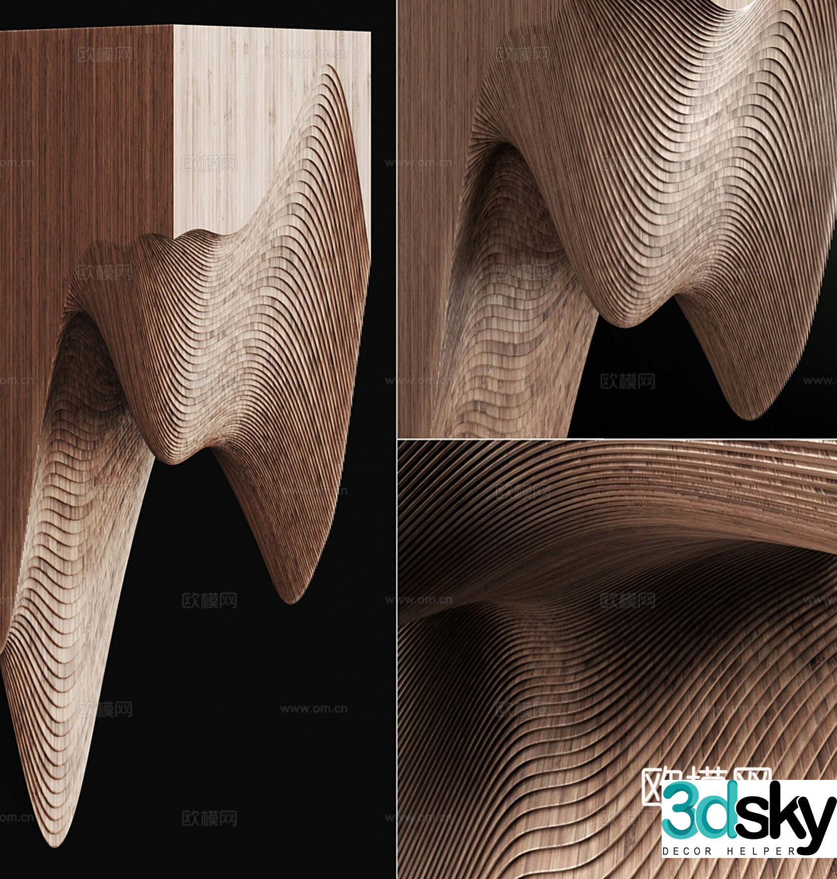 Slab parametric ceiling decoration art installation 3D model