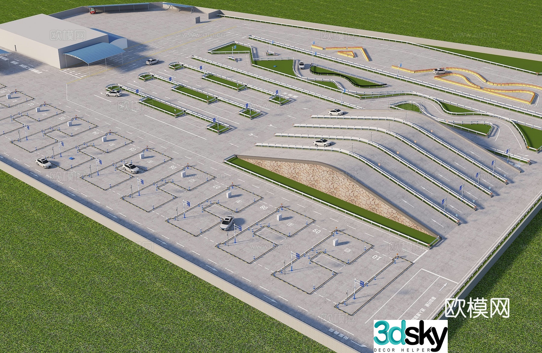 Driving school examination room parking lot training ground 3D model