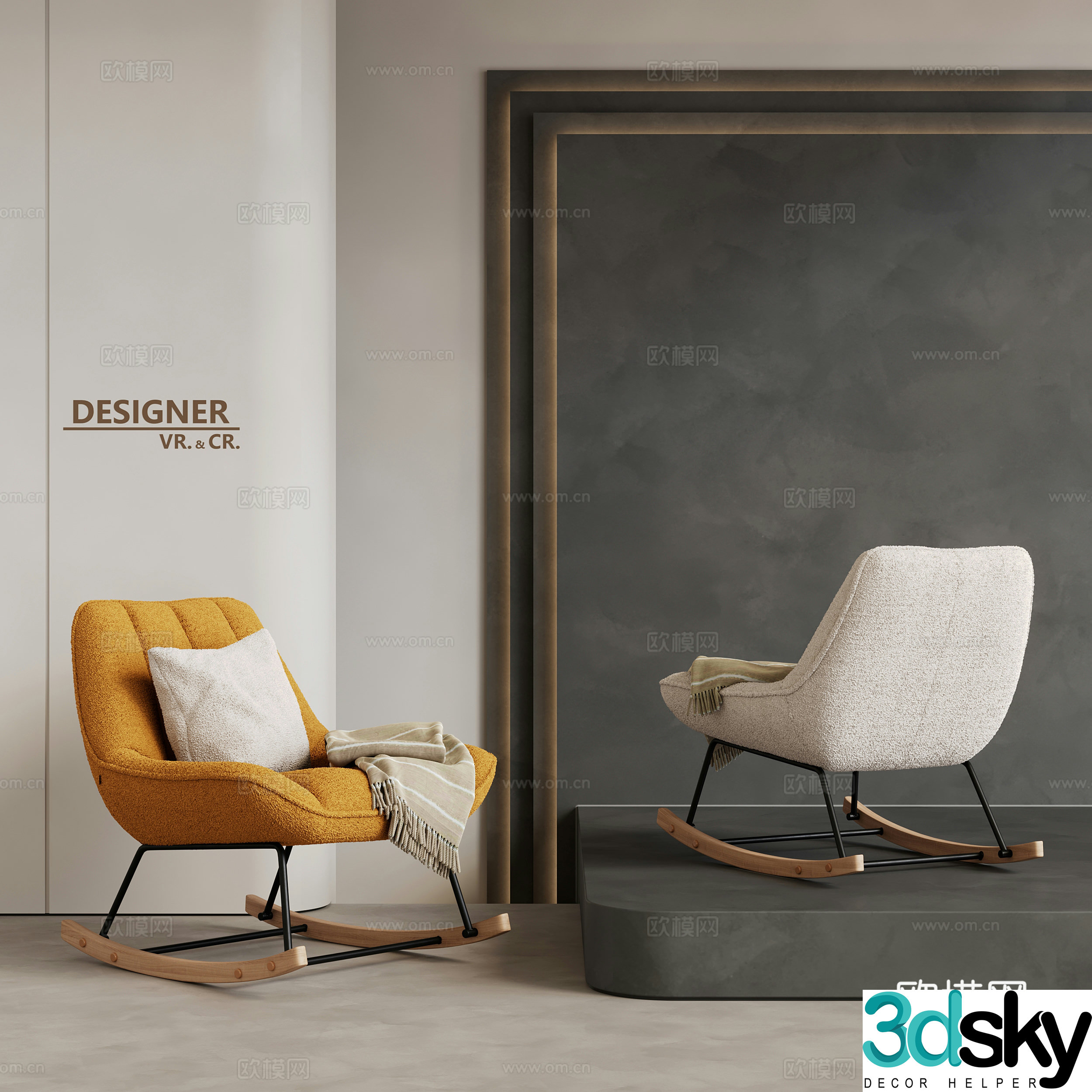 Modern rocking chair leisure chair fabric chair 3d model