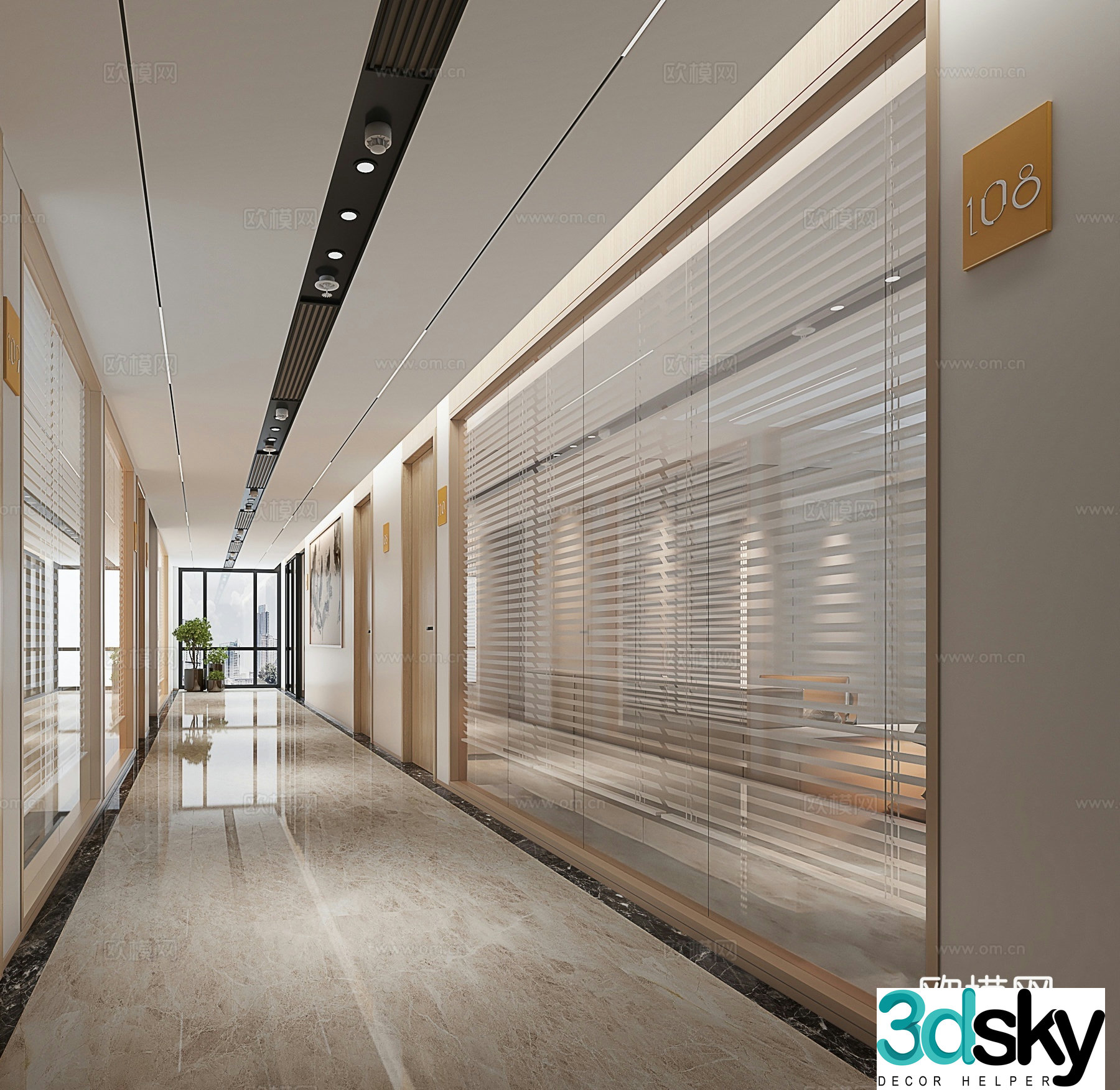 modern office building aisle corridor 3d model