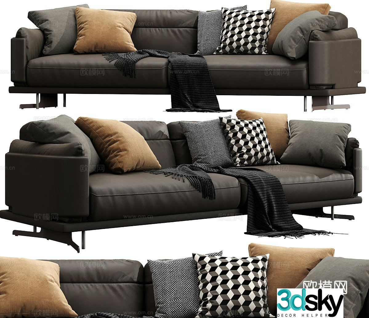 Modern loveseat leather sofa 3d model