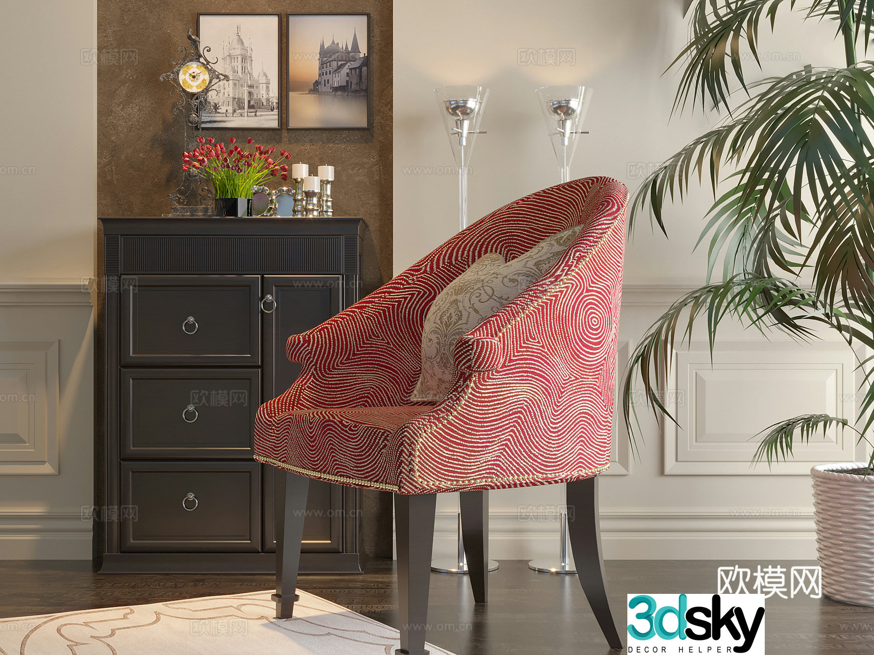 European style chest of drawers side cabinet 3d model