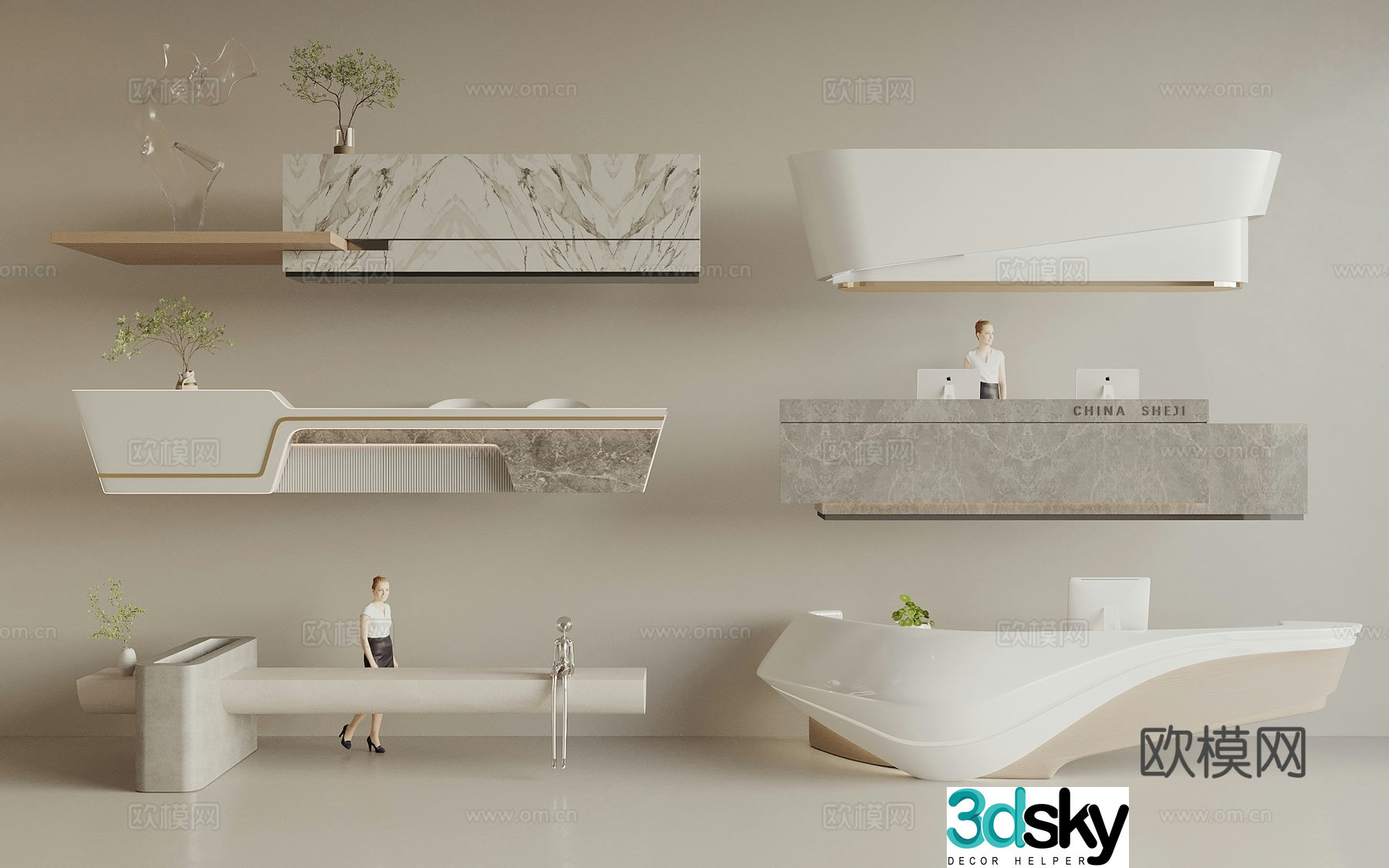 Modern front desk reception desk service desk 3d model