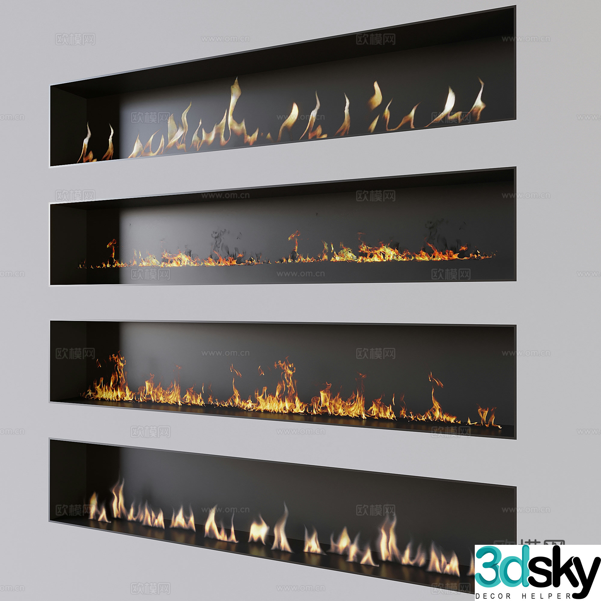 Smart electronic fireplace embedded flame fireplace 3d model