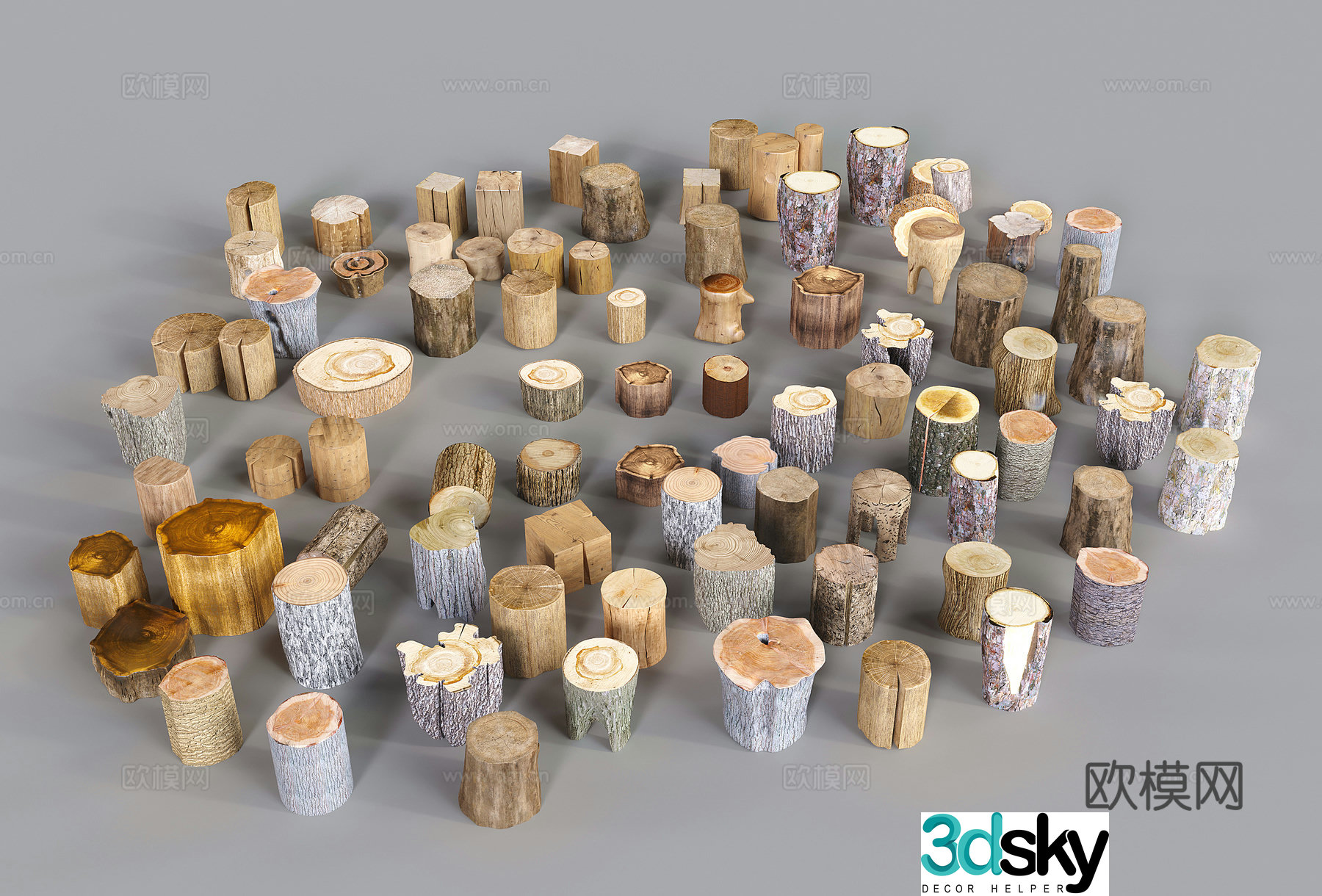 Wood stool tree stump tree mound stool low stool 3d model