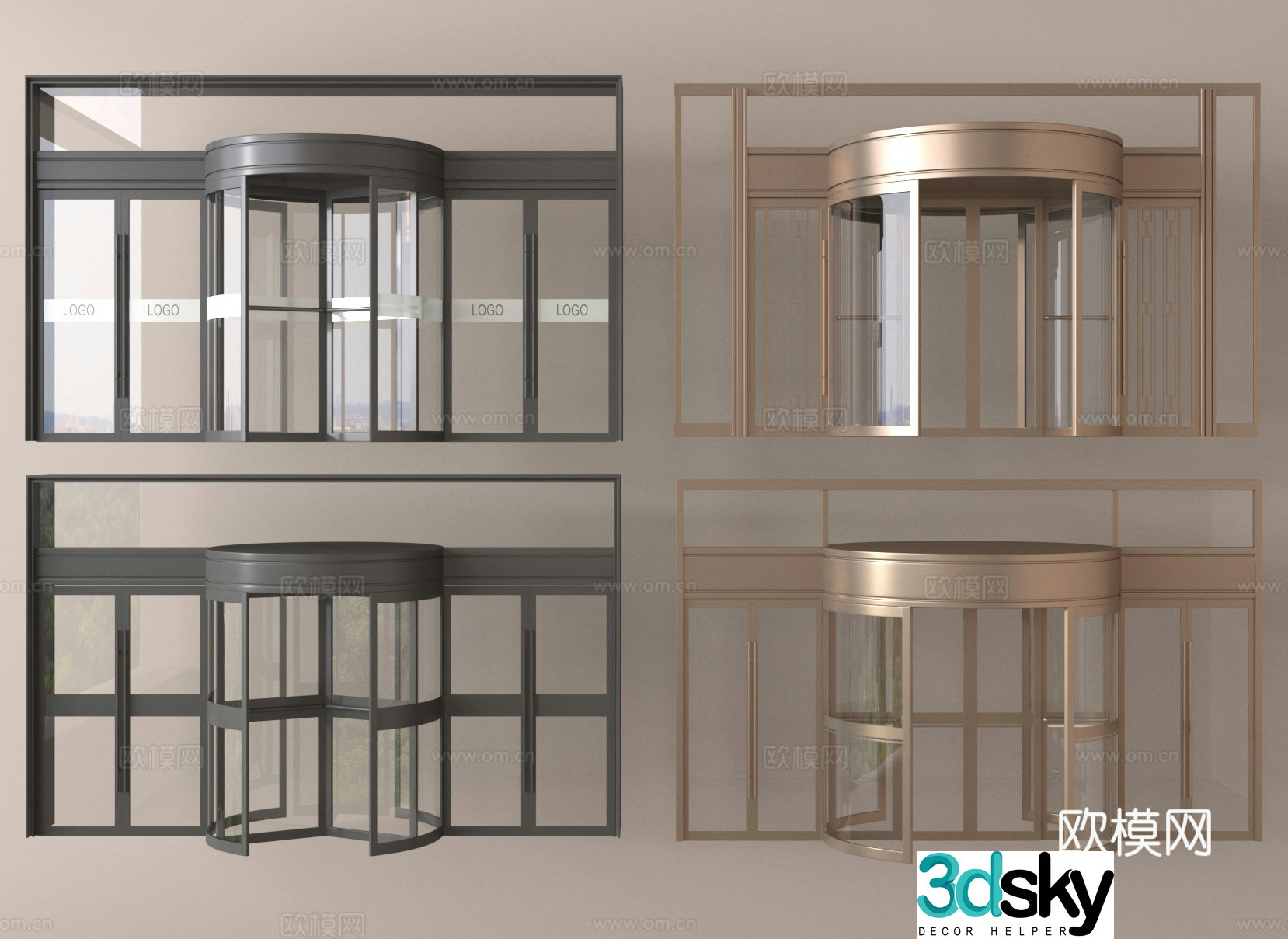Automatic revolving door sensor door hotel door 3d model