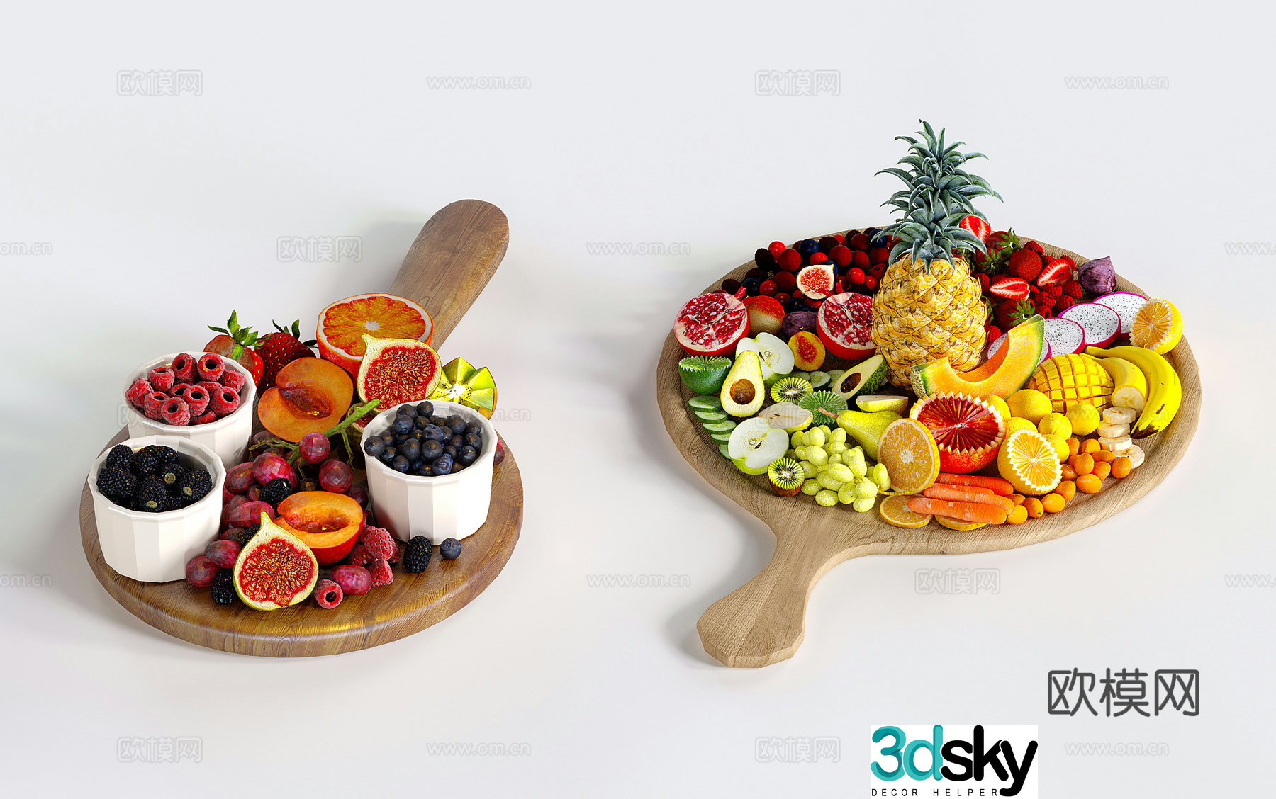Fruit platter pineapple banana 3d model