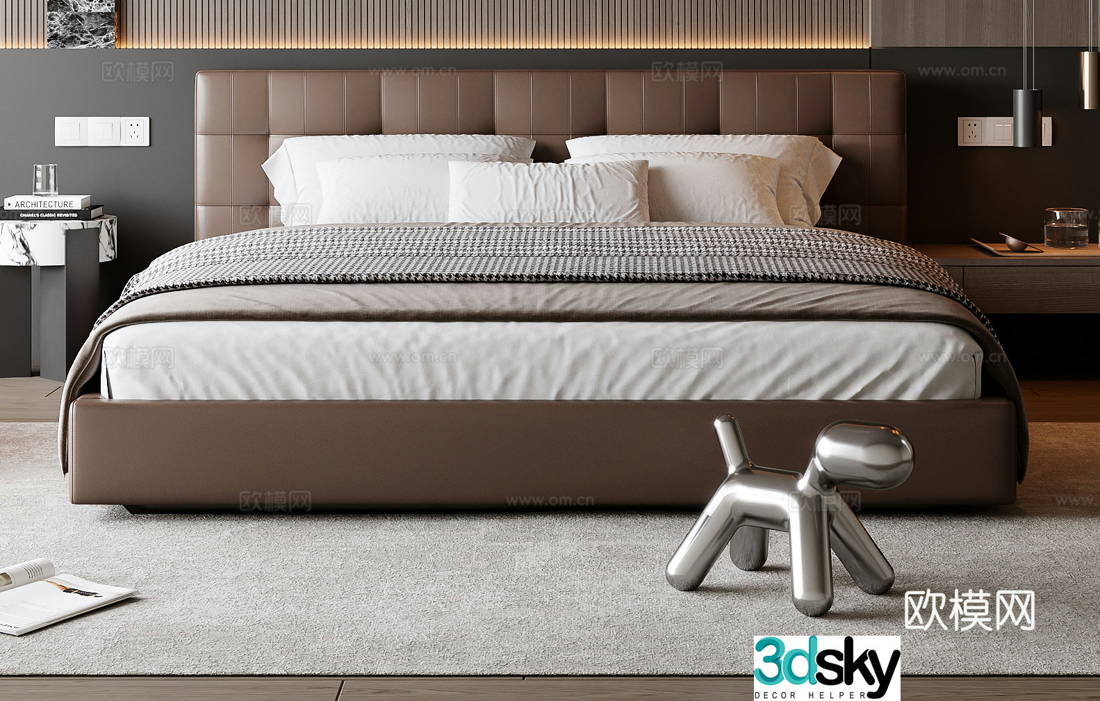 Italian double bed 3d model