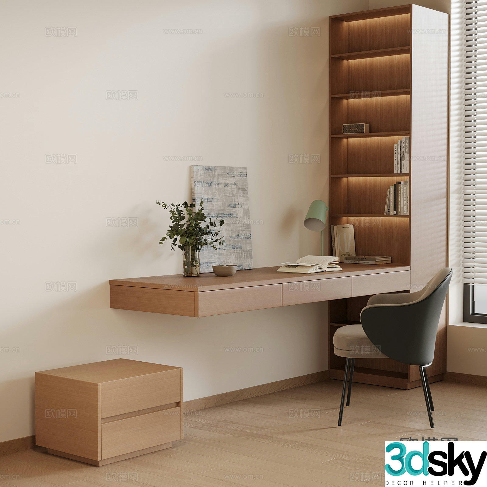 Medieval style suspended desk and chair 3d model