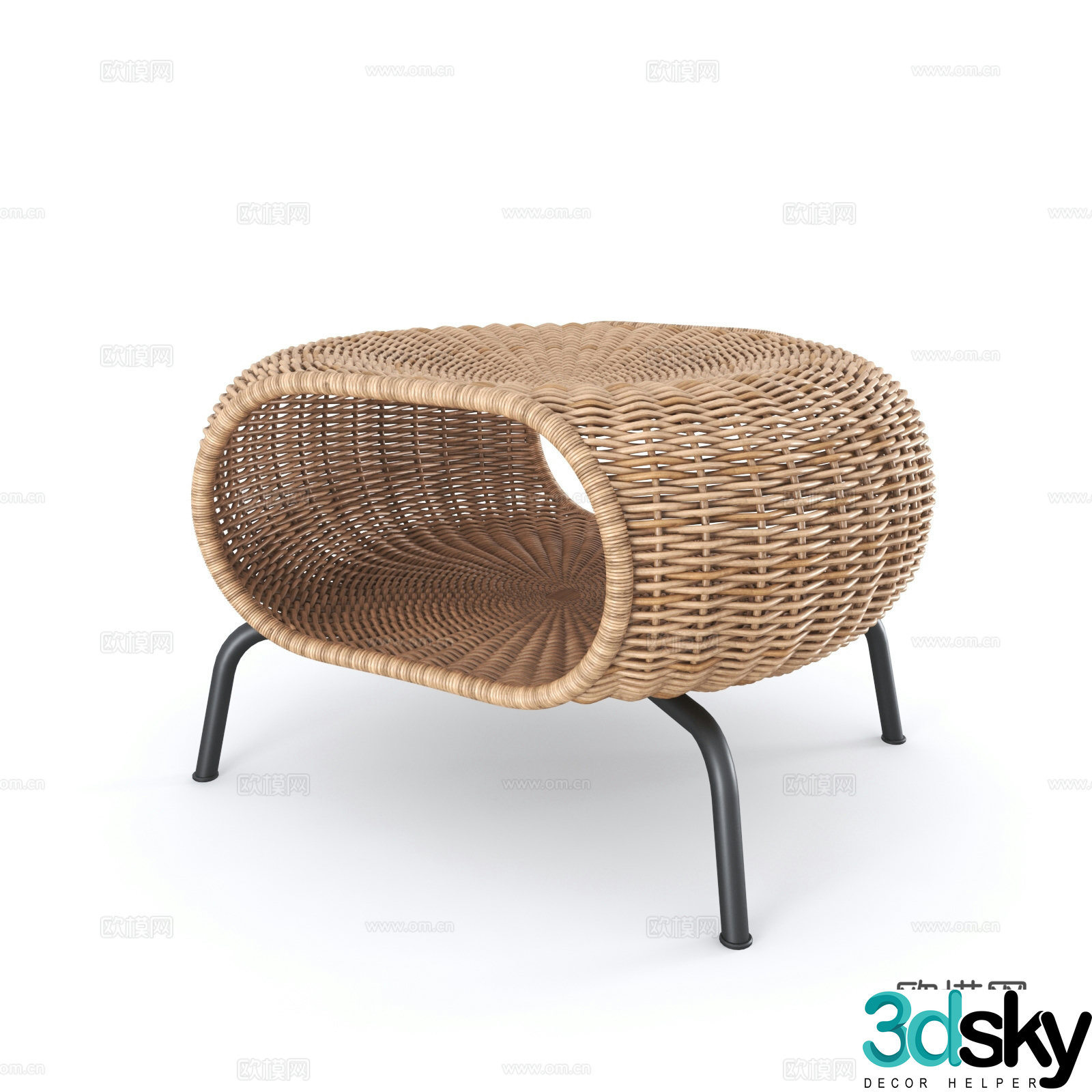 Wabi-sabi rattan low stool round rattan stool 3D model