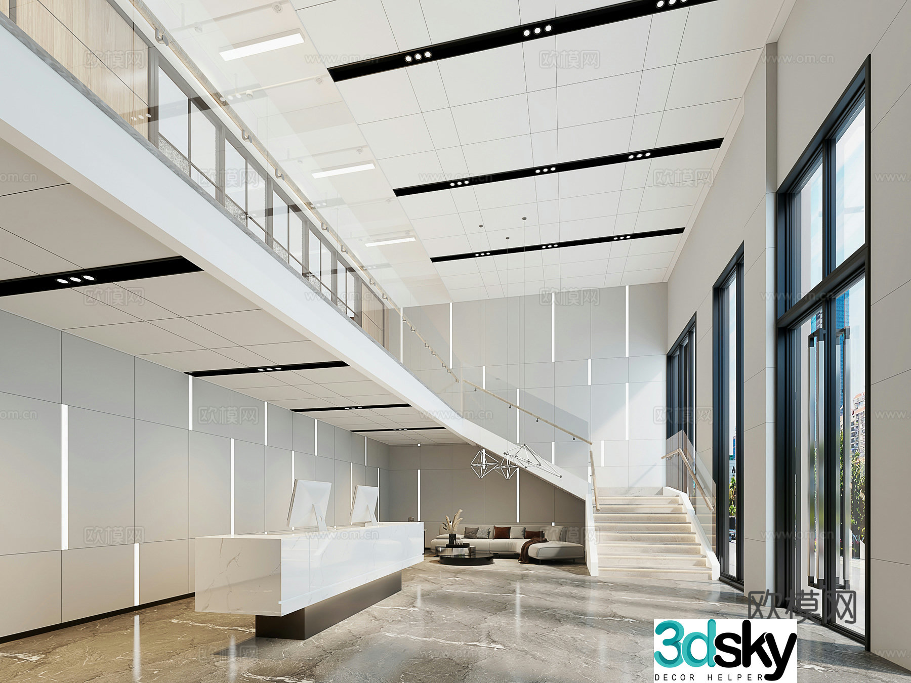Modern office lobby receptionist 3d model