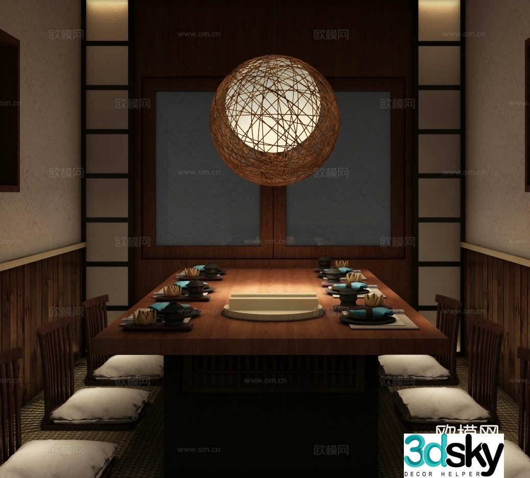 Japanese restaurant izakaya private room 3d model