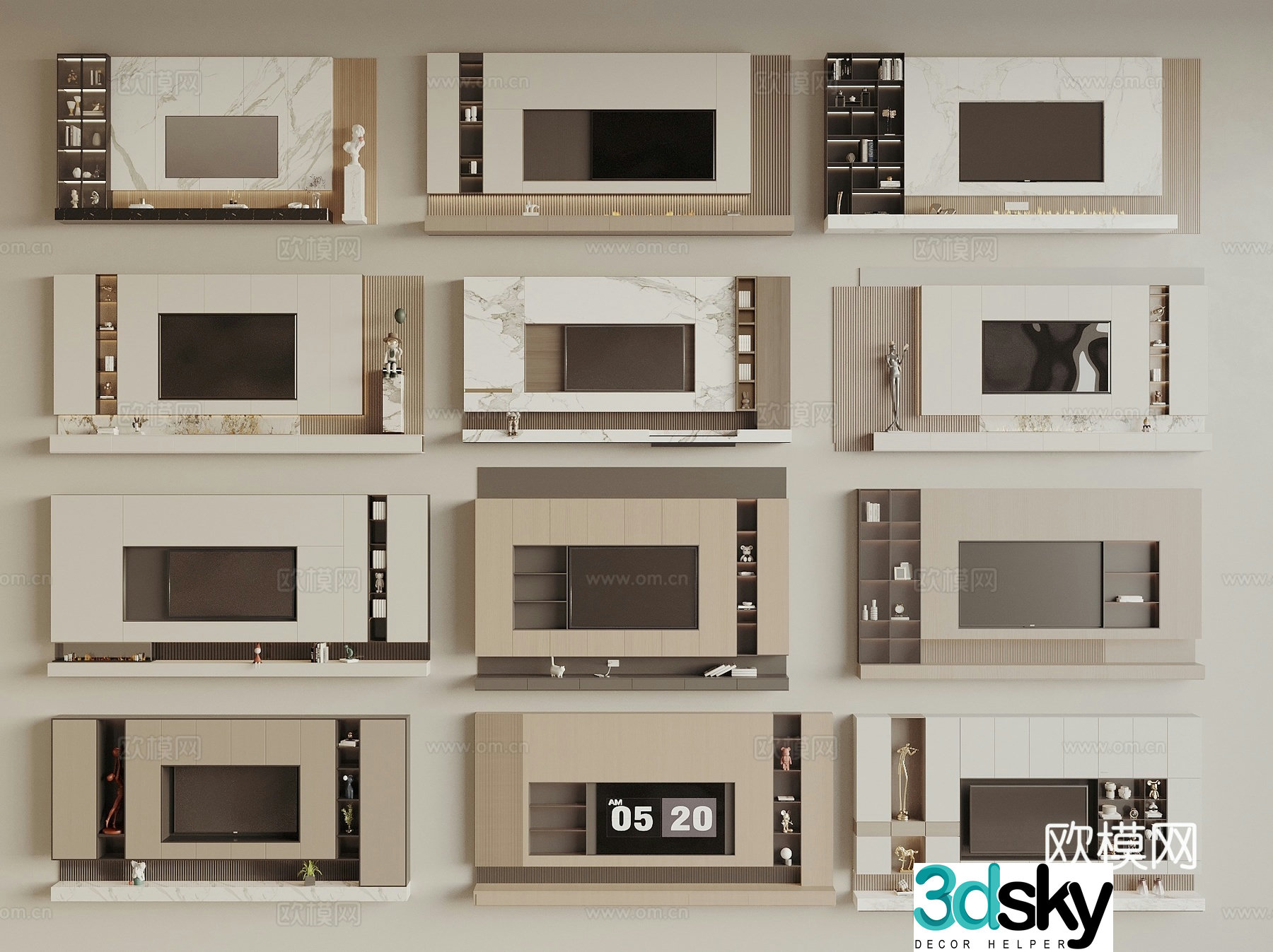 Modern TV background wall 3d model