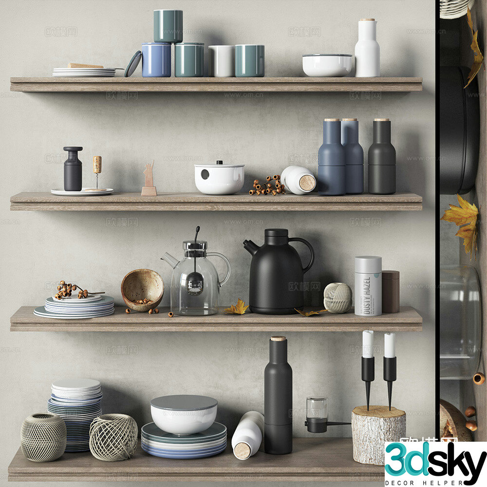 kitchen supplies dishes teapot 3d model