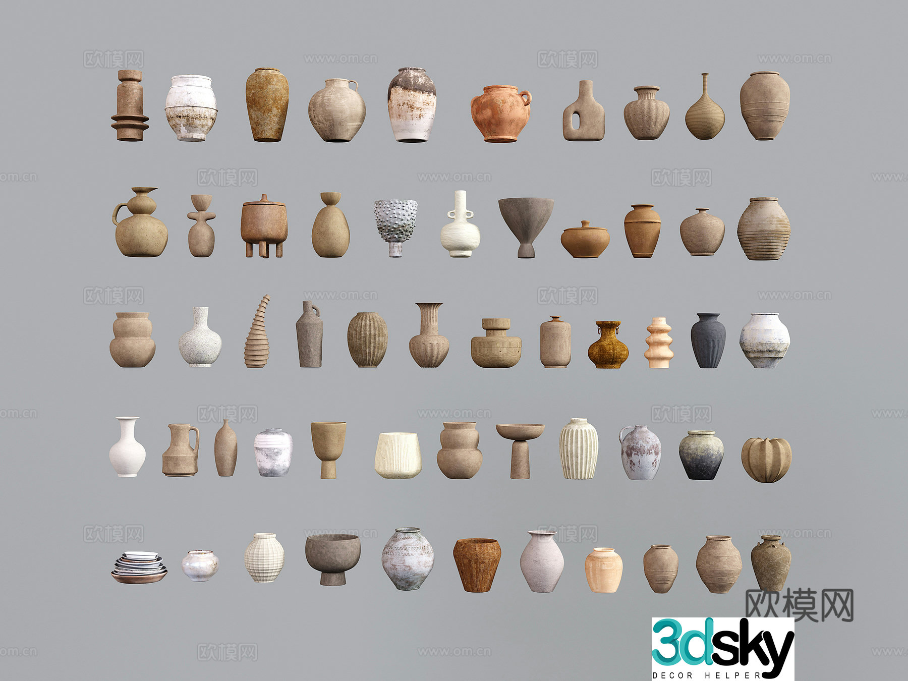 Medieval style ceramics utensils clay jars 3D model