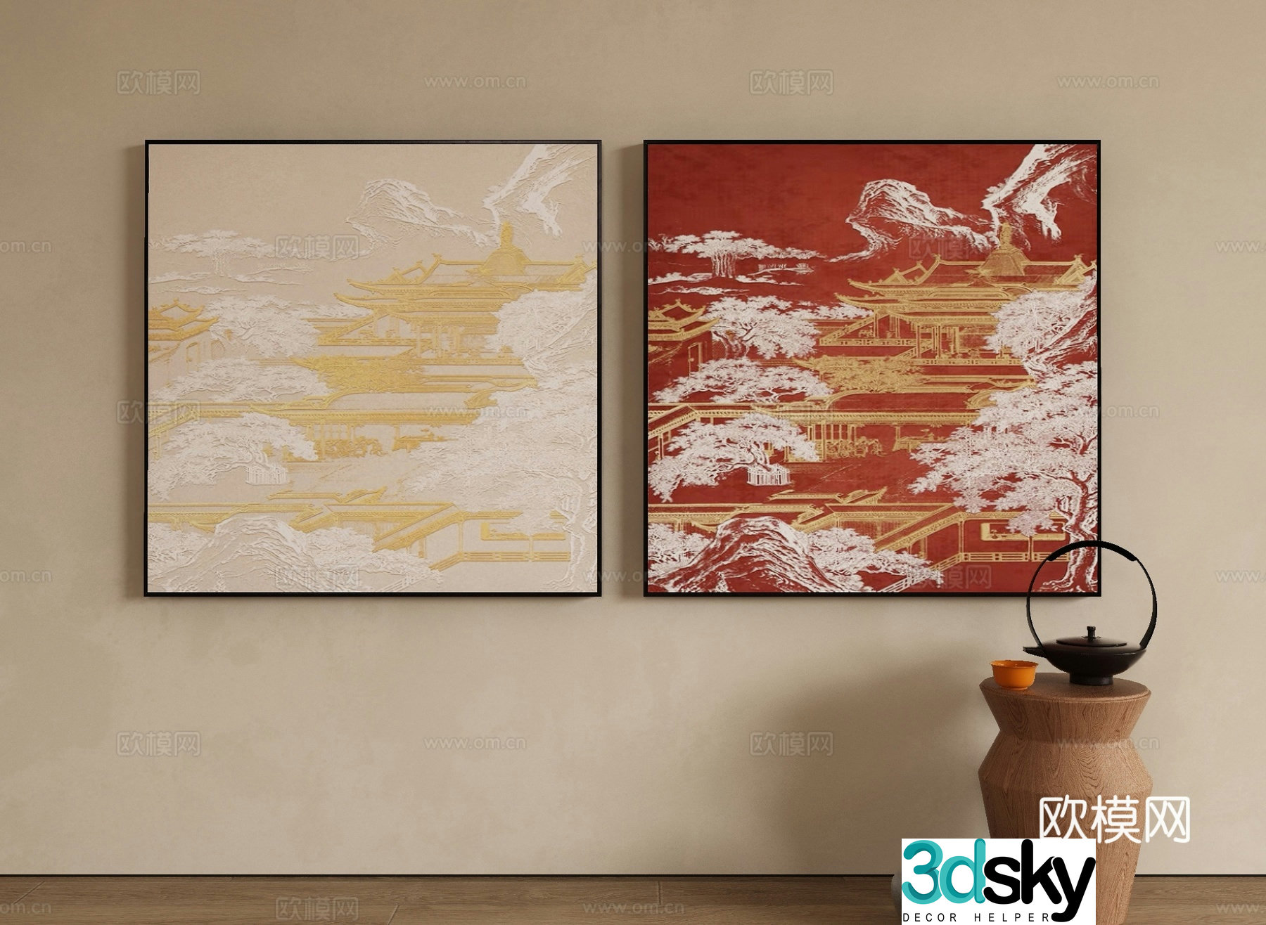 New Chinese style decorative painting architectural painting hanging painting 3D model